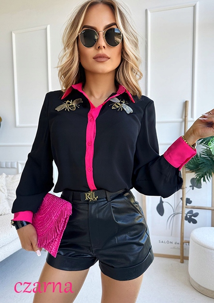 ELEGANCKA KOSZULA DAMSKA bluzka naszywka kołnierzyk mankiet Rozmiar S/M