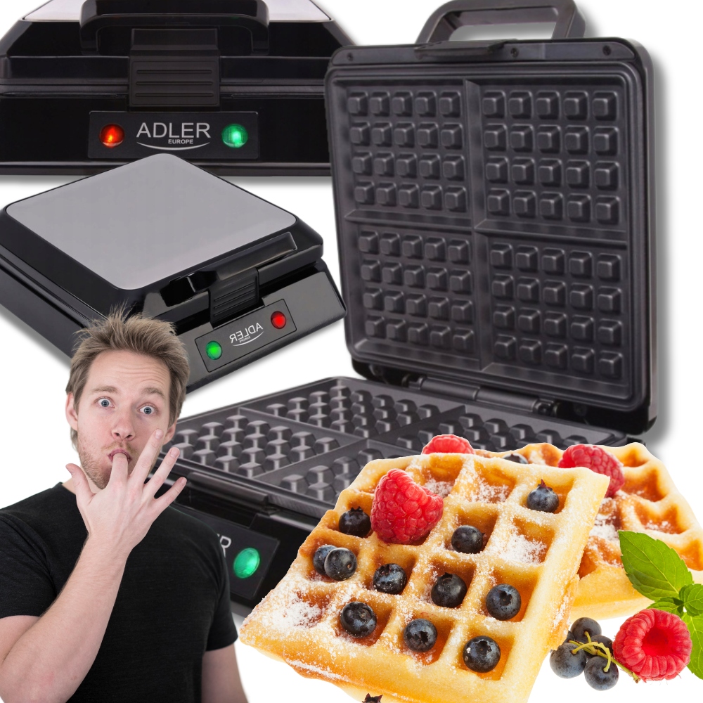 Velká Vaflovač 1300W, velká, Křupavé, Nepřilnavé vafle na 4 vafle