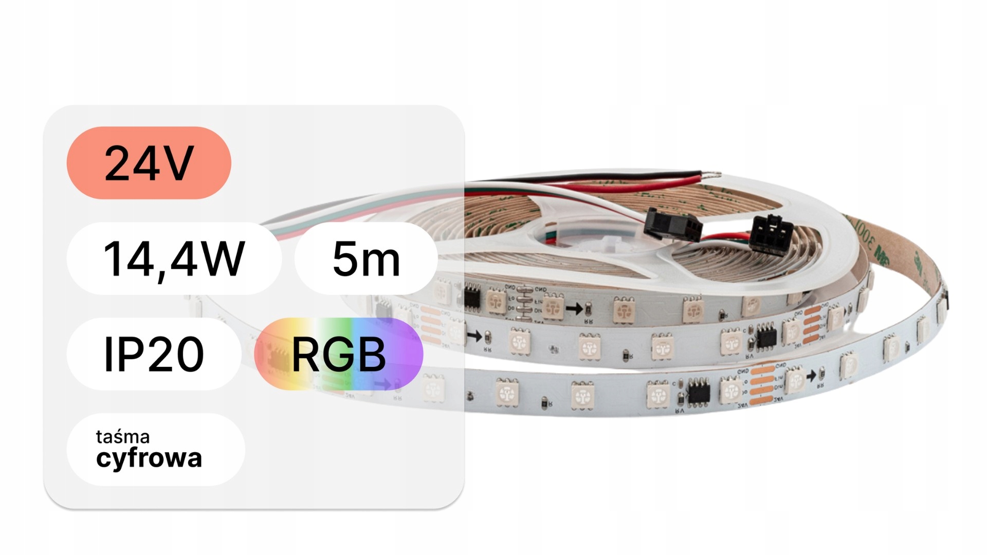 Led pásek Rgb 24V 14,4W IP20 Digitální 60LED/m IC digital