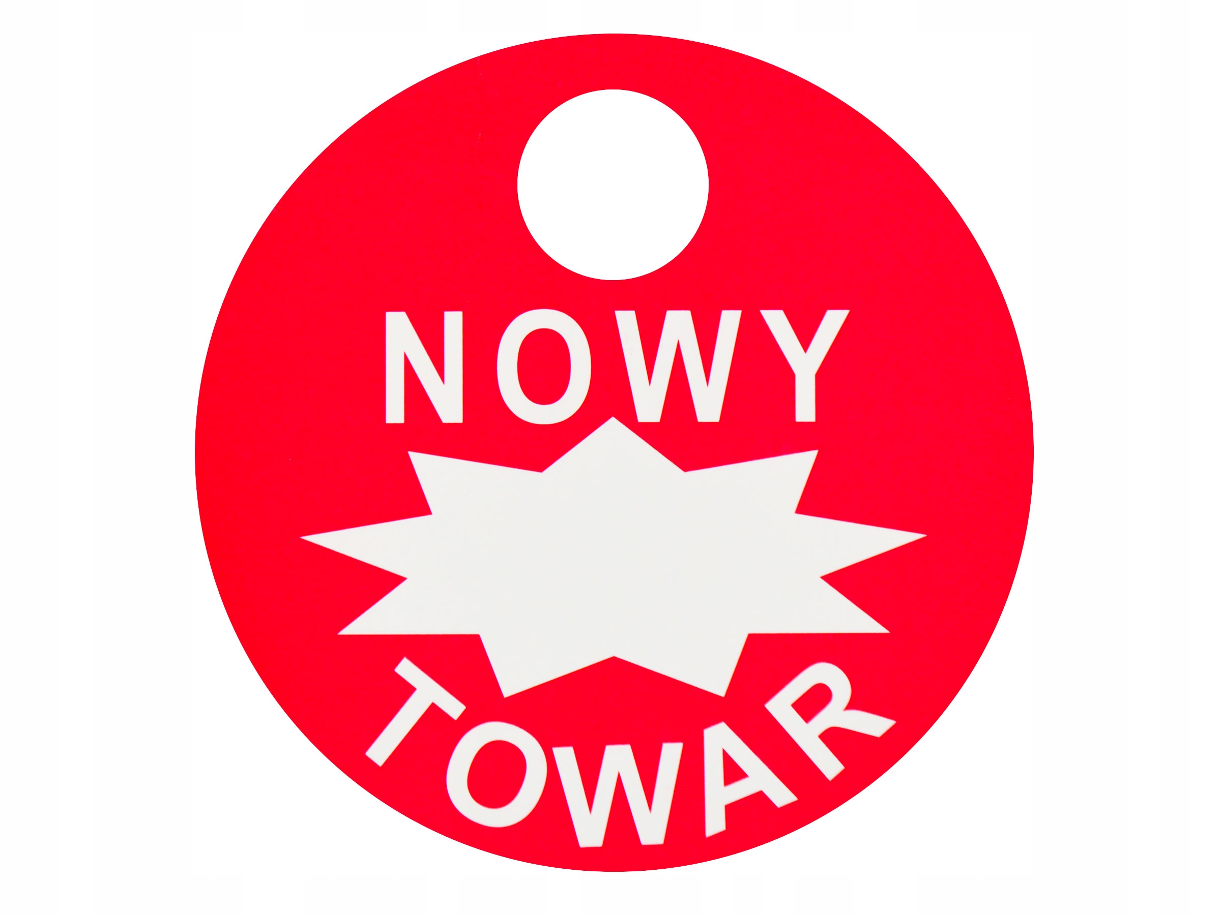 ETYKIETA TABLICZKA NOWY TOWAR ZAWIESZKA SZTYWNA 15