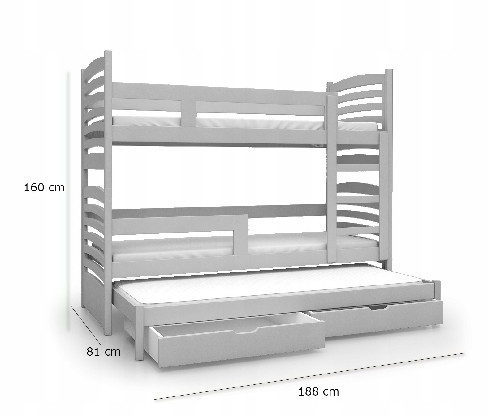 Łóżko piętrowe trzy osobowe Olek 180x75 materace Powierzchnia spania – szerokość (cm) 71-80 cm