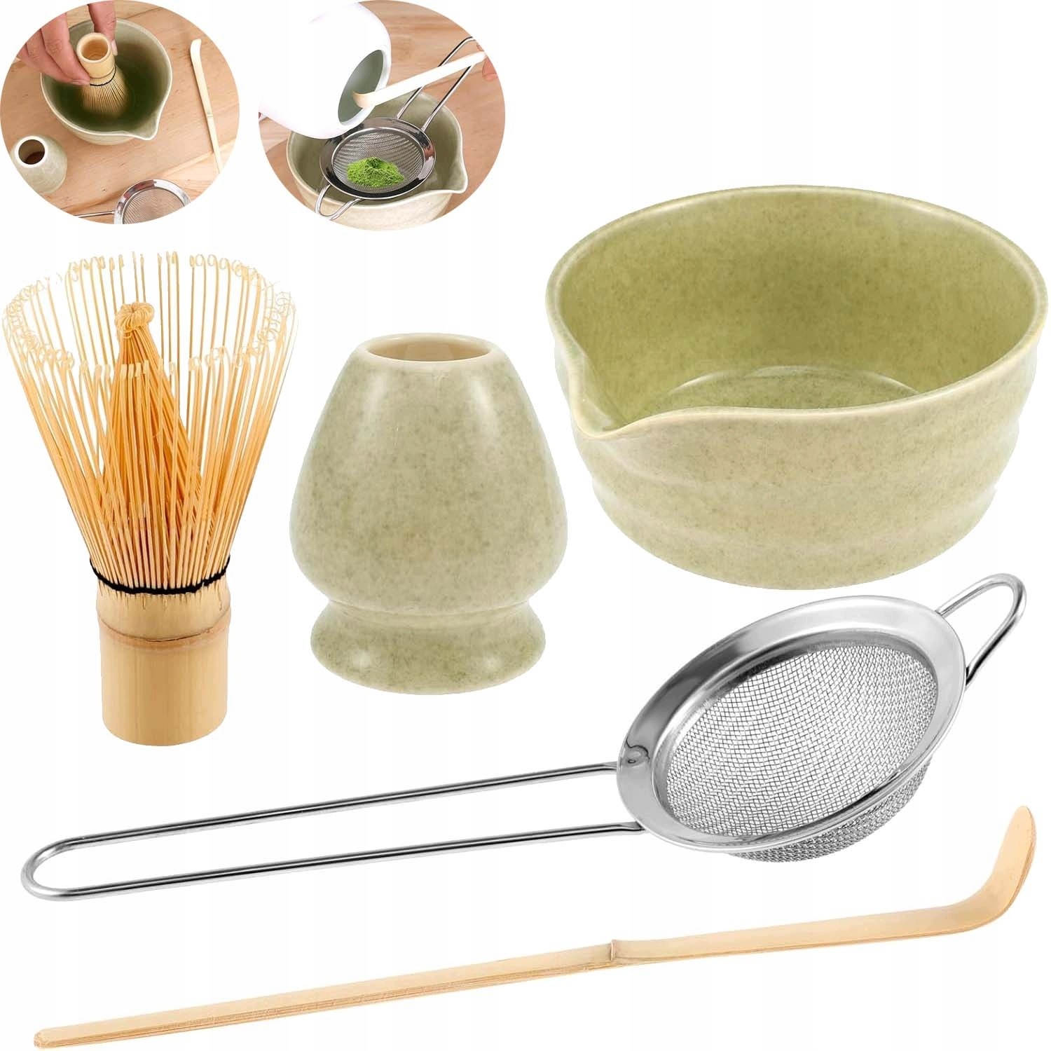 Dárková Sada Na Čaj Matcha 5-DÍLNÁ Sada Podstavec Lžička
