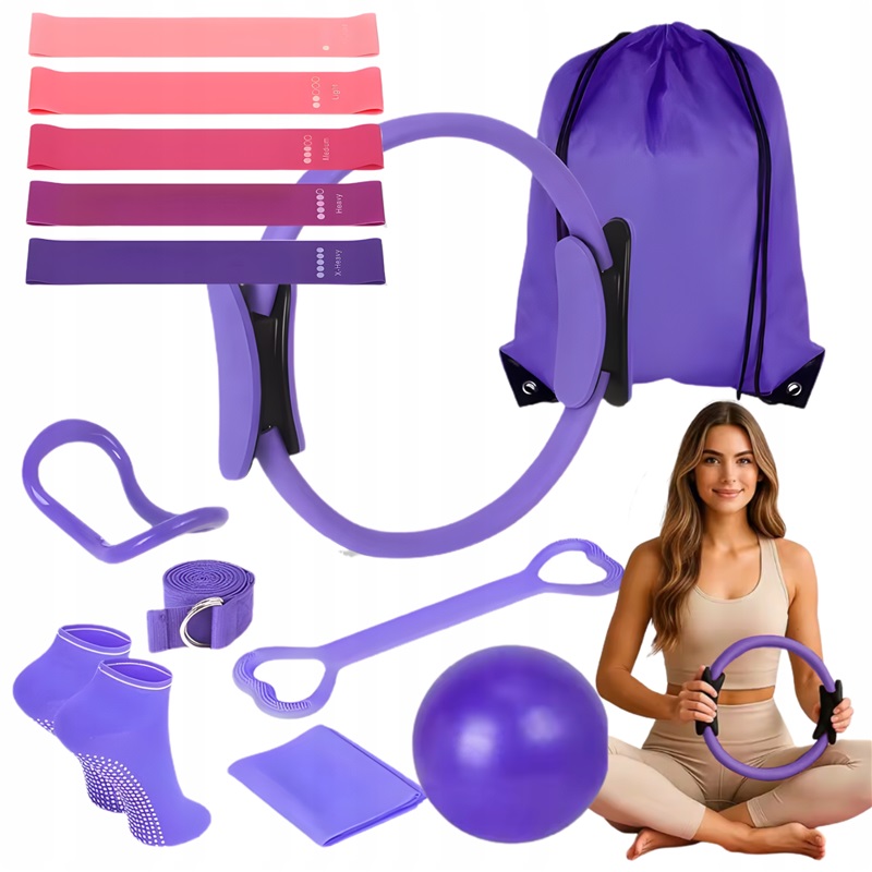 Zestaw Pilates Fitness Joga 13w1 Ćwiczeń Koło Do Pilatesu Taśmy Oporowe Fio