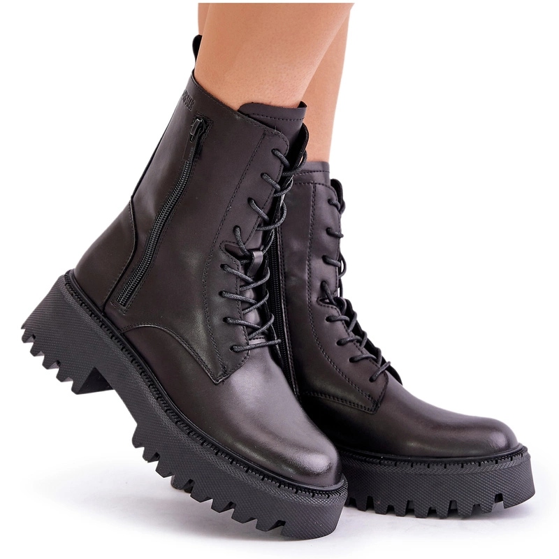 Workery Kotníkové Boty Přírodní Kůže Zateplený Zip Big Star OO274A387 Černé 37