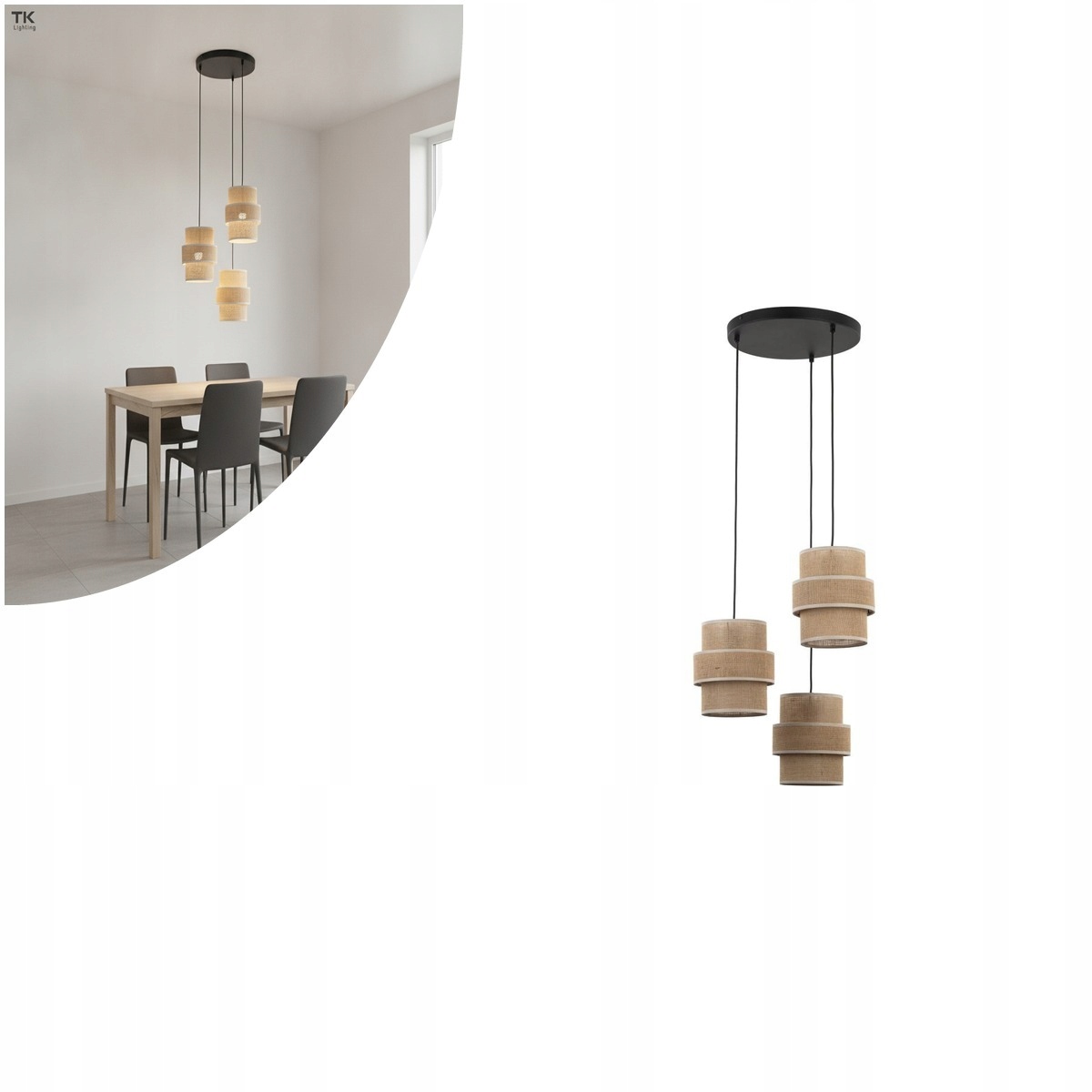 Lampa wisząca czarna Calisto Juta nad stół w jadalni Tk Lighting