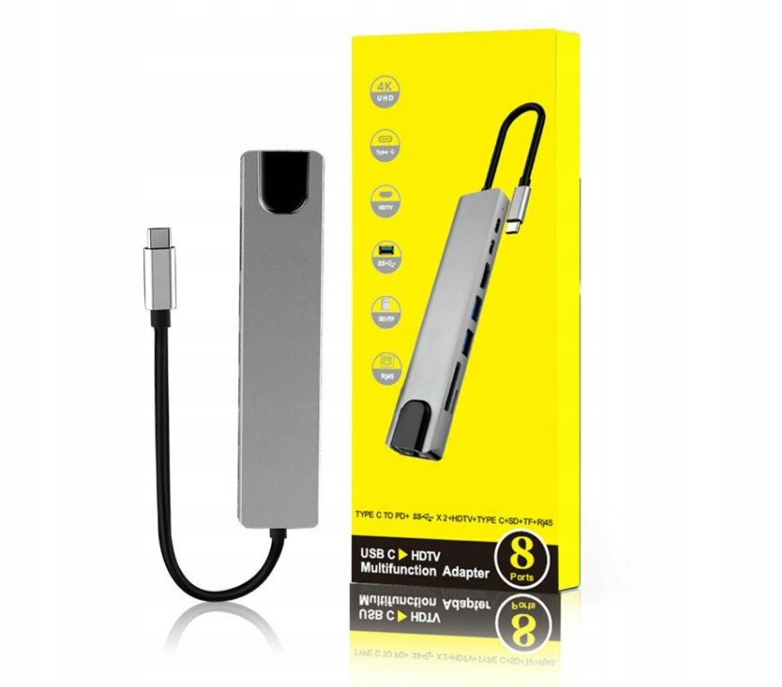 

Adapter Hub 8W1 Usb-c 3.0 Hdmi 4K RJ45 Sd/tf Pd