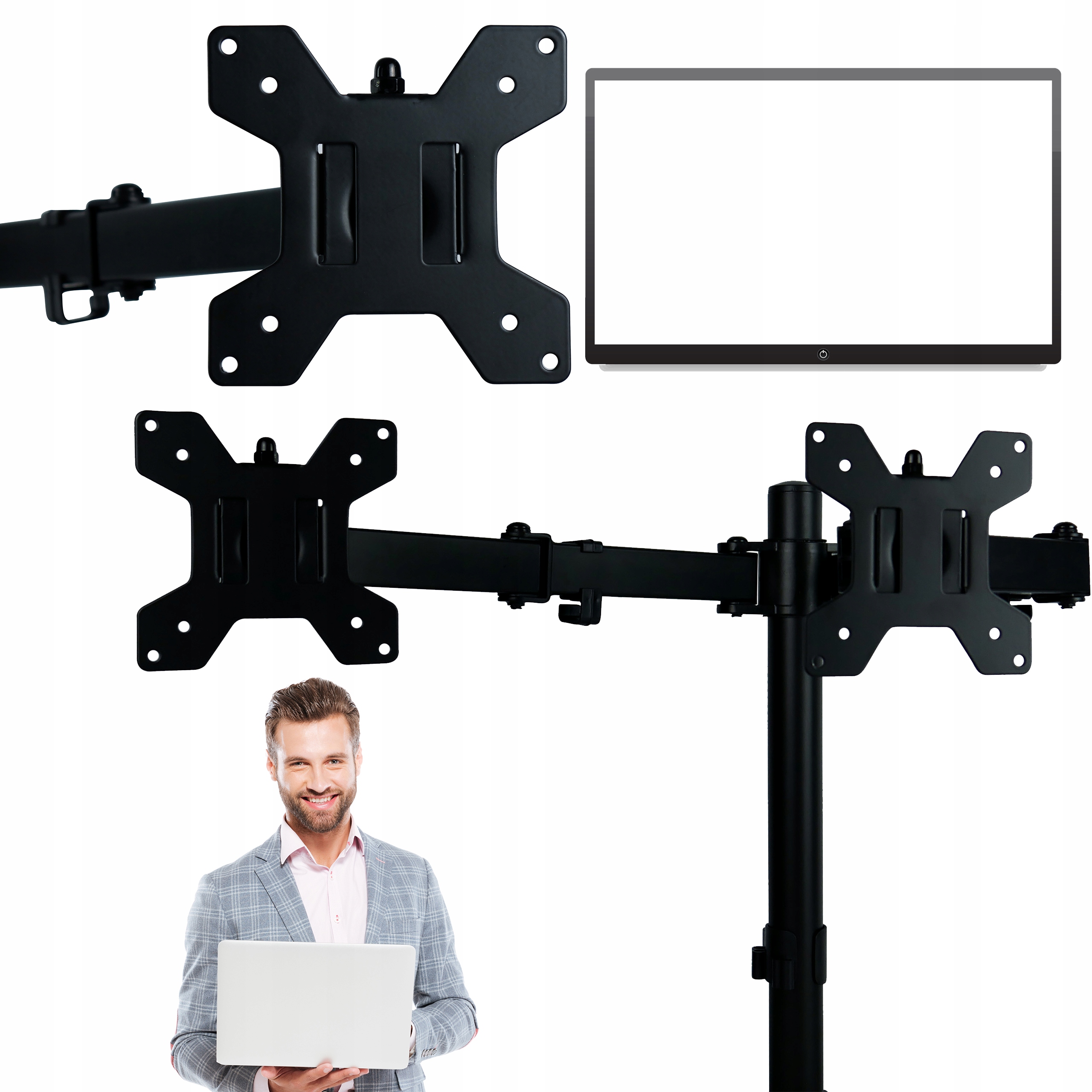 Dvojité Rameno Držák Pro 2 Monitory K Psacímu Stolu 13-27" Standard Vesa Pevný