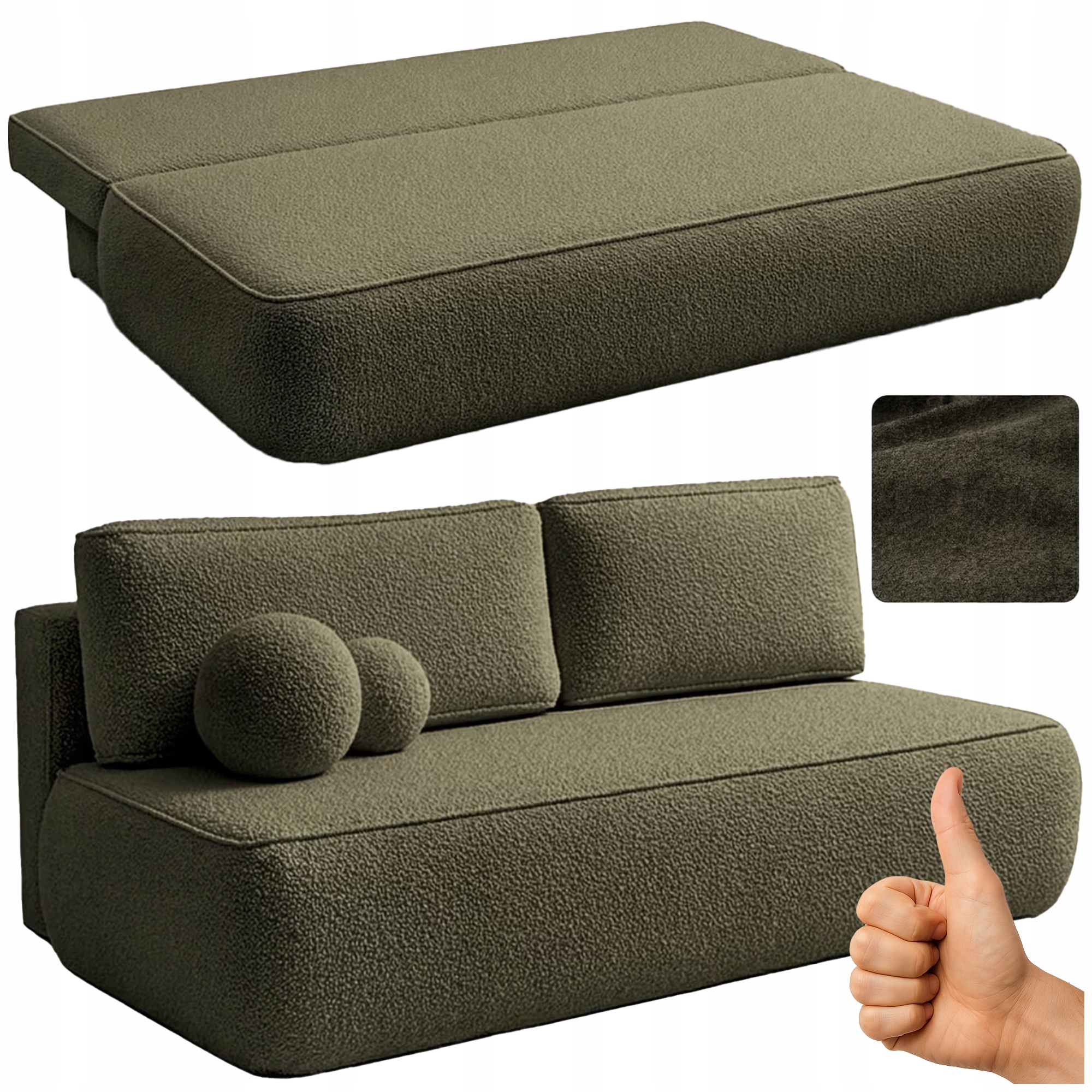 Sofa Rozkładana Kanapa z Funkcją Spania Dwuosobowa Do Salonu Zielona Arveto