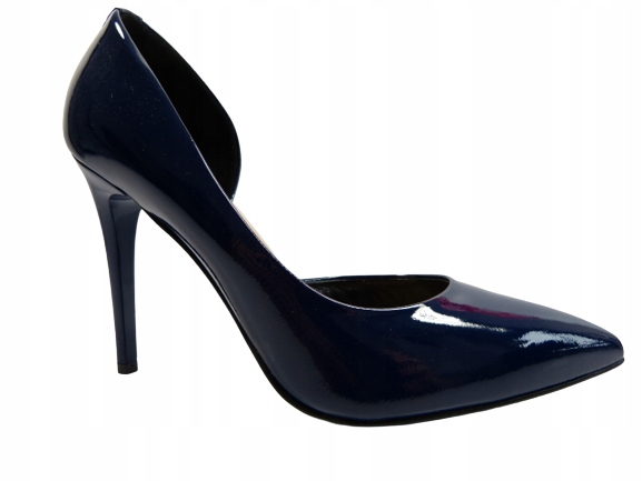 Námořnická Modrá kožený lak vykrojený na bok lodičky Sala 39