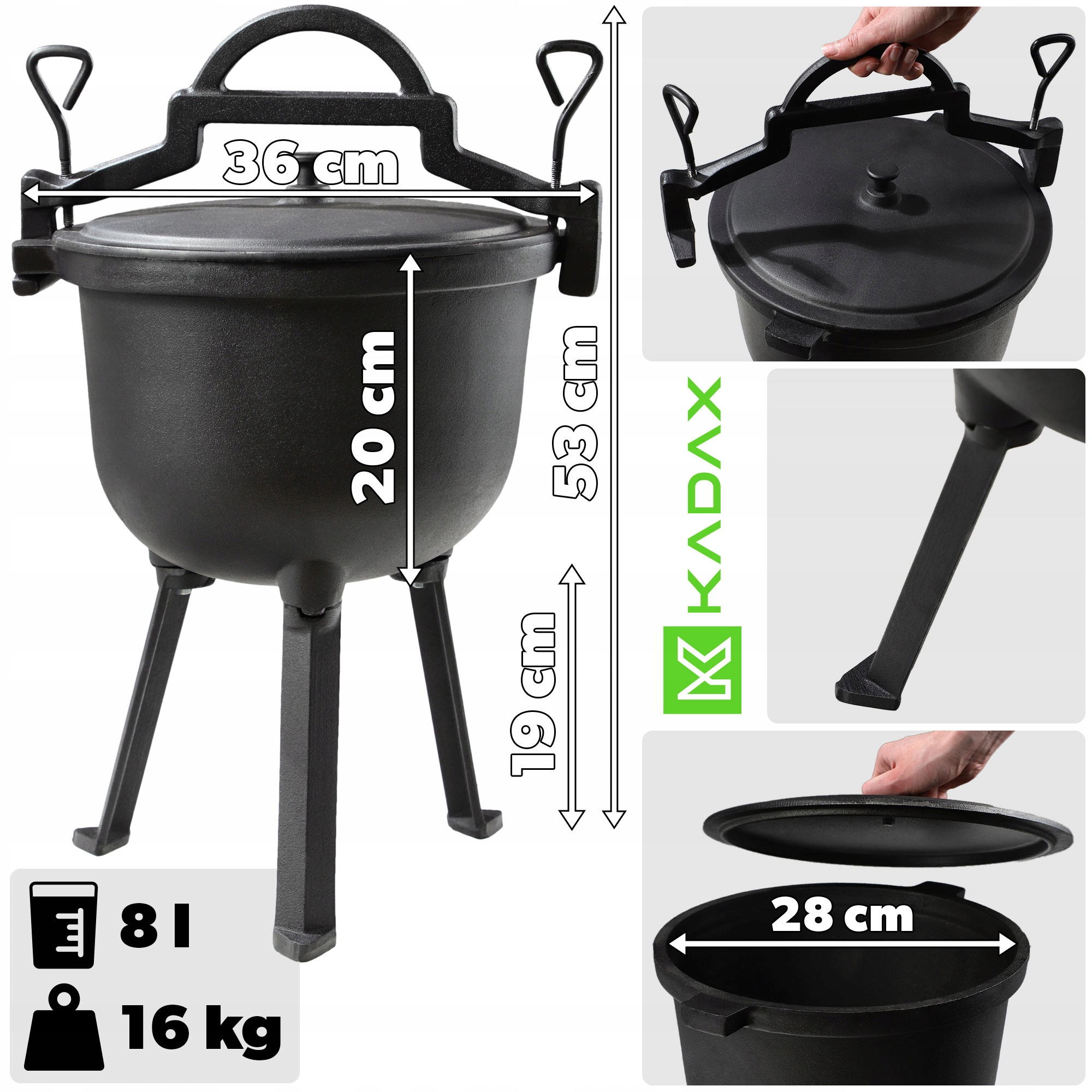 KOCIOŁEK ŻELIWNY 8L MYŚLIWSKI GARNEK NA OGNISKO GRILL DO PIECZONEK Kod producenta K7985