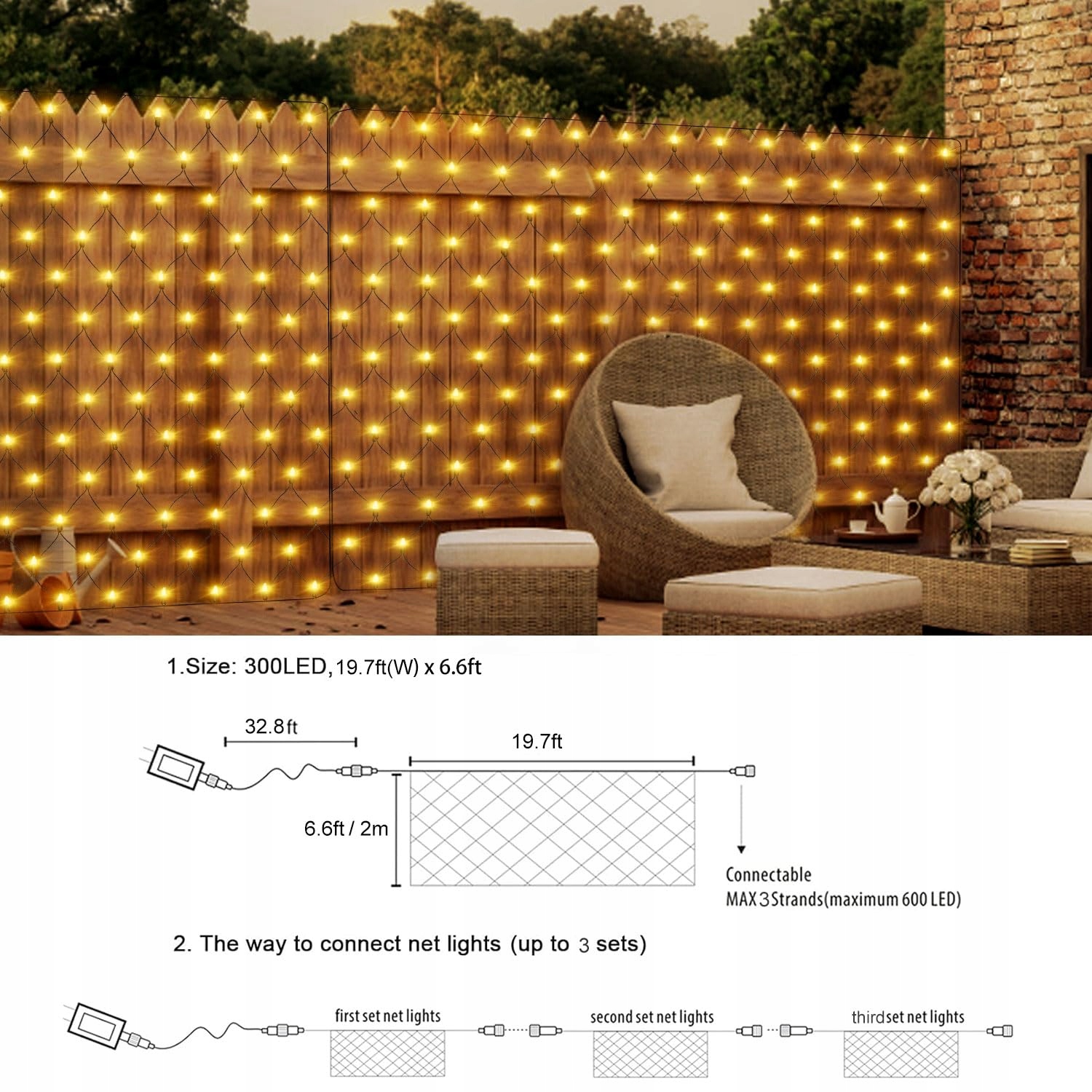 CERIAL Siatka Kurtyna Świetlna Girlanda Zewnętrzna Wodoodporna 6x2m 300LED — miniatura 4