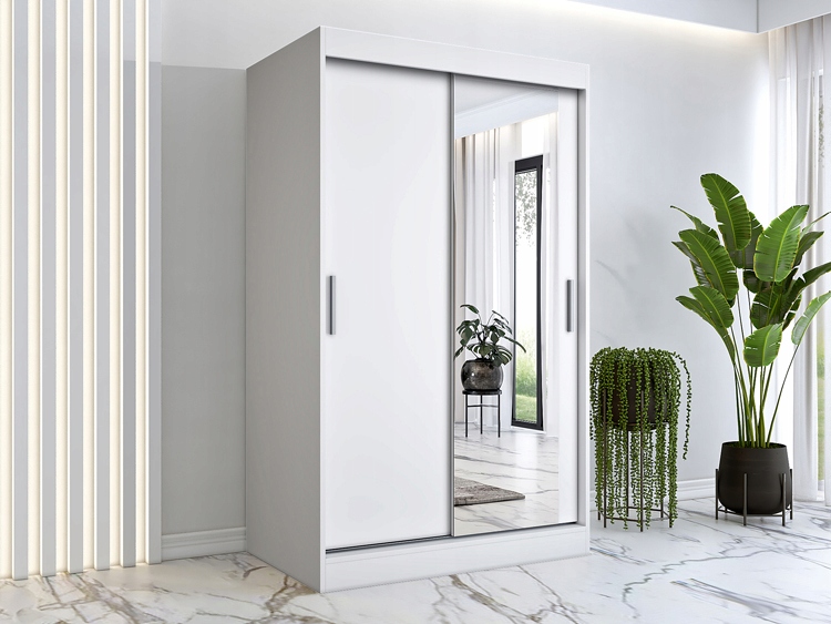 BIAŁA SKANDYNAWSKA SZAFA PRZESUWNA Z LUSTREM 120CM Marka Elior