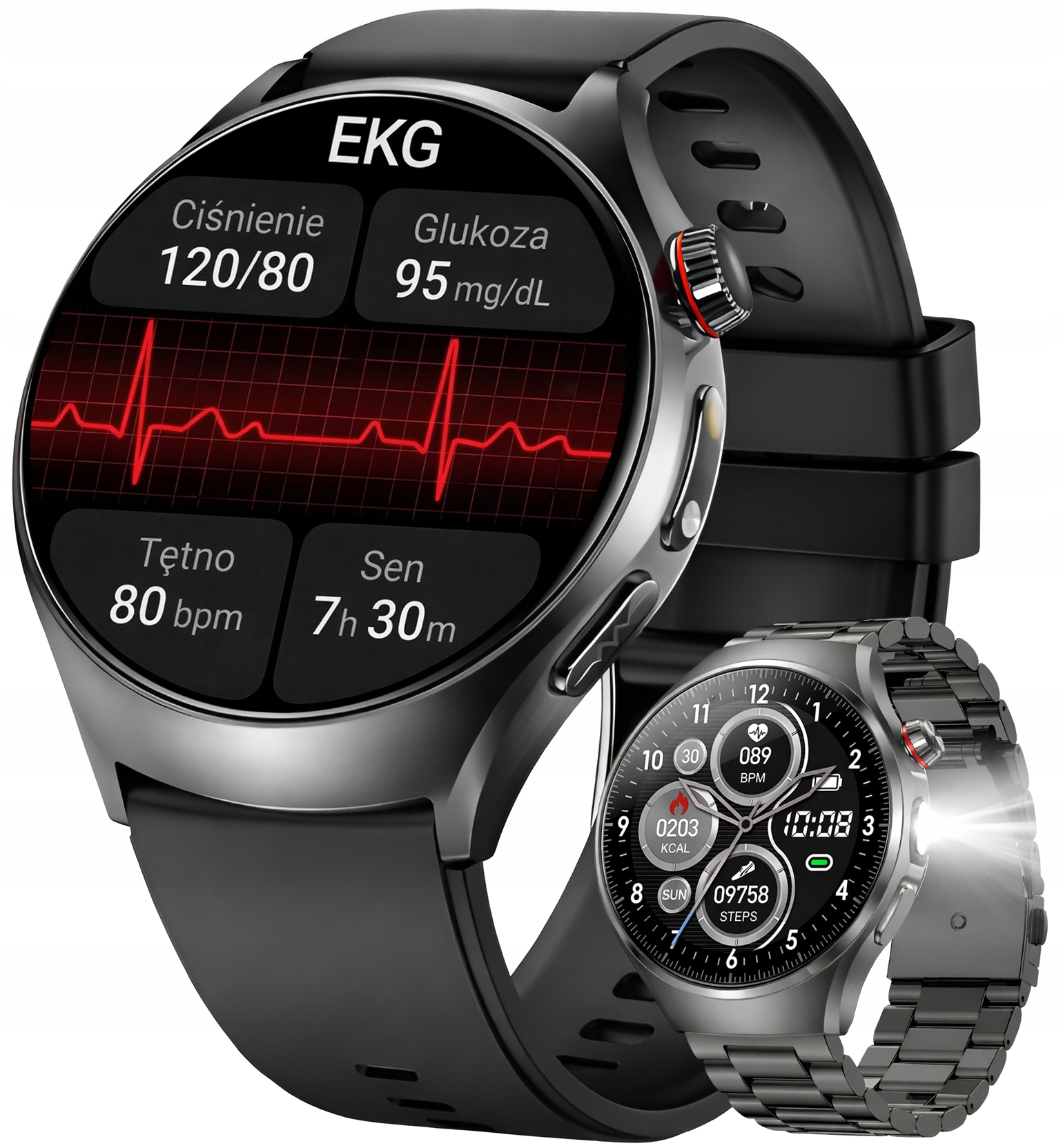 Zegarek Smartwatch Ekg Latarka Saturacja Ciśnieniomierz Rozmowy Glukometr