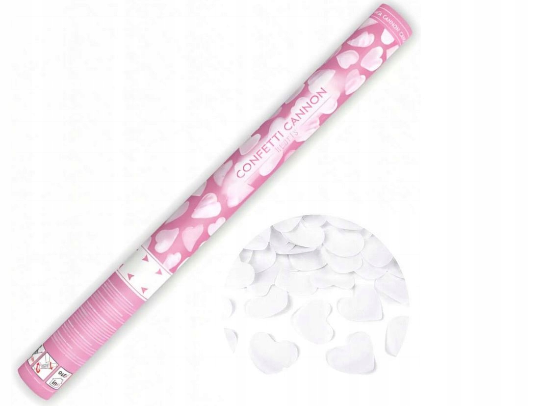 KONFETTI PNEUMATYCZNE - TUBA STRZELAJĄCA BIAŁE SERCA 60 cm - ŚLUB WESELE