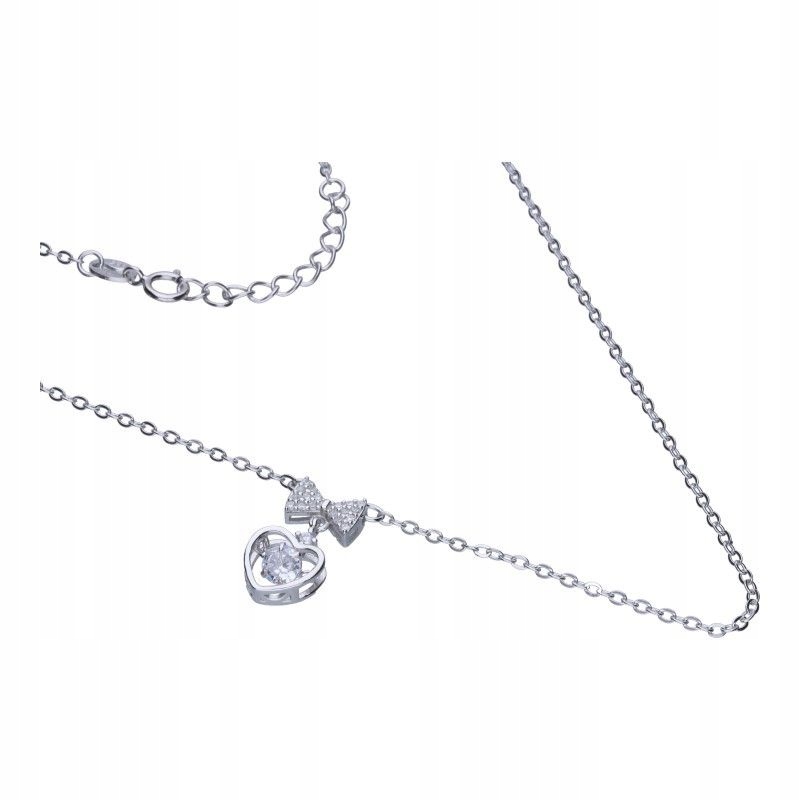 Stříbrný náhrdelník 925 srdíčko se zirkonem a mašličkou je ideální jako dárek