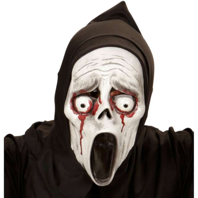 MASKA lateksowa KRZYK CZASZKA duch KAPTUR halloween KRWAWE OCZY