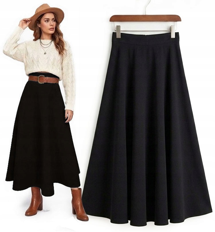 Sukně rozšířená do poloviny lýtka Černá Galová Dlouhá Maxi XL