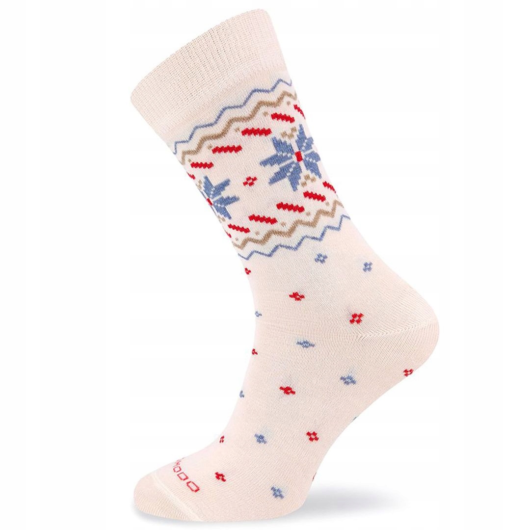 Ciepłe skarpety uniwersalne Comodo Merino EVR05 Winter Stars 35-38 Ecru