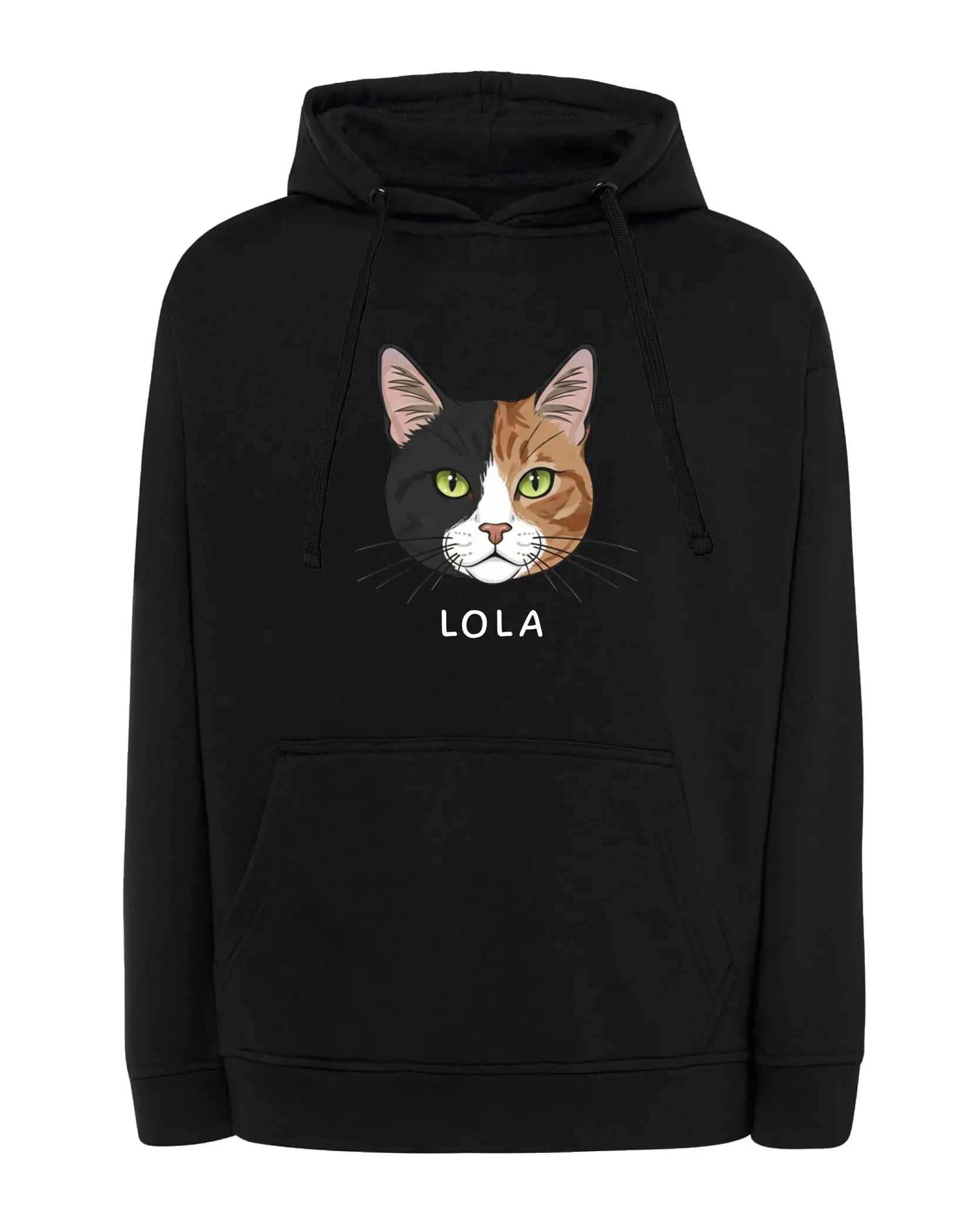 Mikina s kapucí Střešní taška Černohnědá Personalizovaná Kočka Černá M