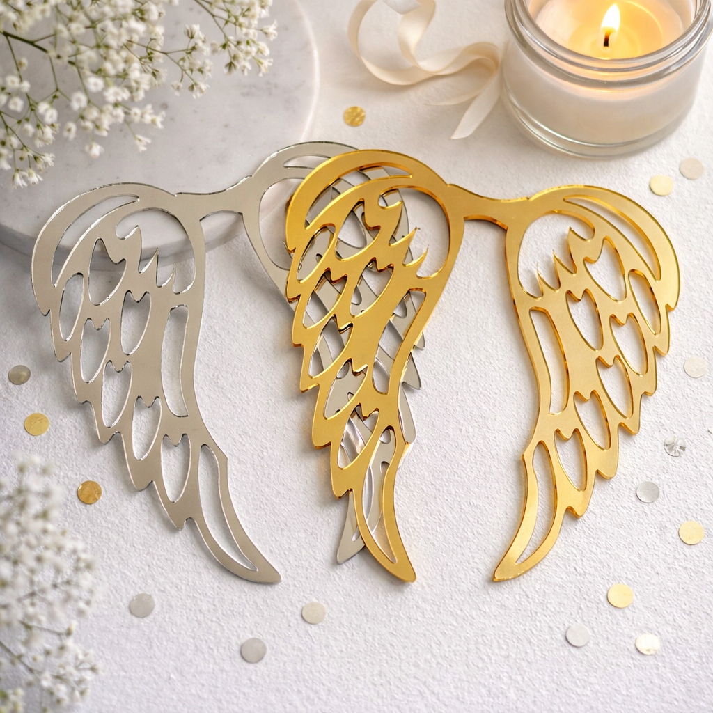 Velká andělská křídla 30 cm – Premium Oboustranné zrcadlo: Zlato Stříbro