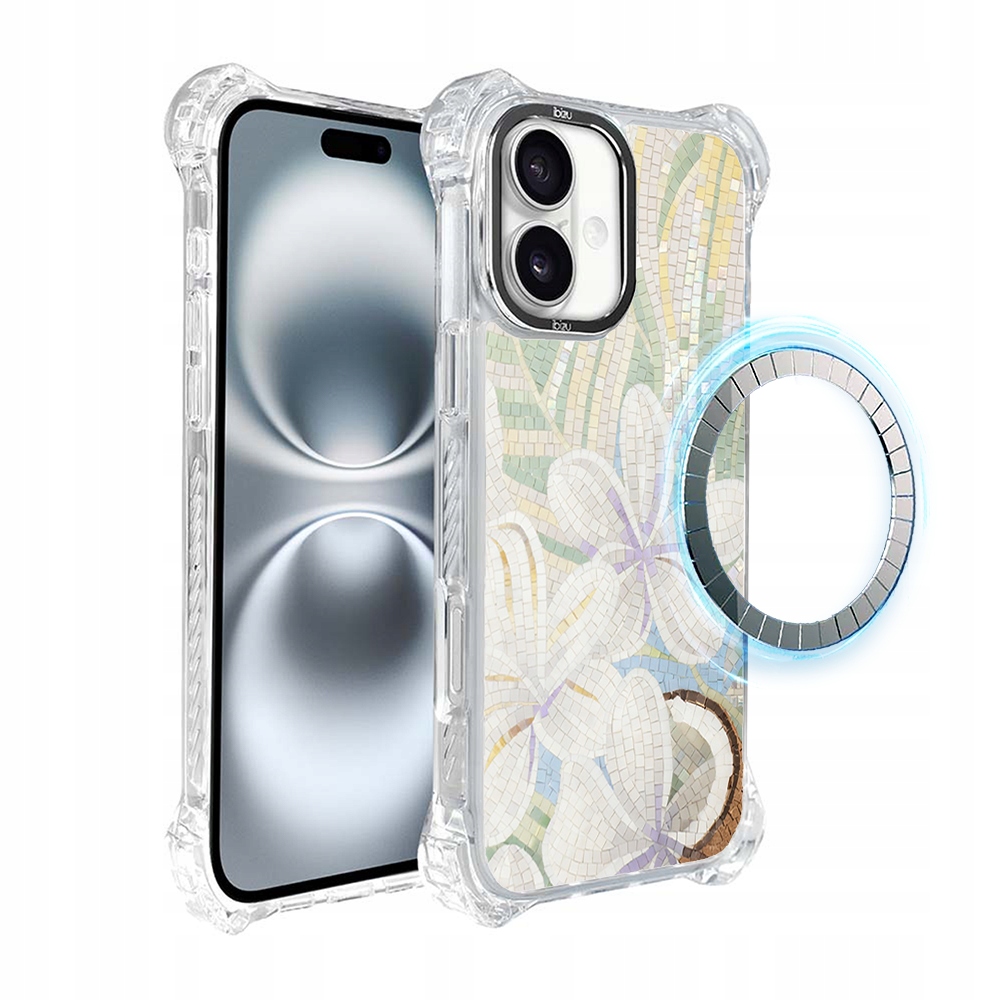 Pouzdro iPhone 16 Plus Ibizu DropGuard Ultra s MagSafe, bílá lilie