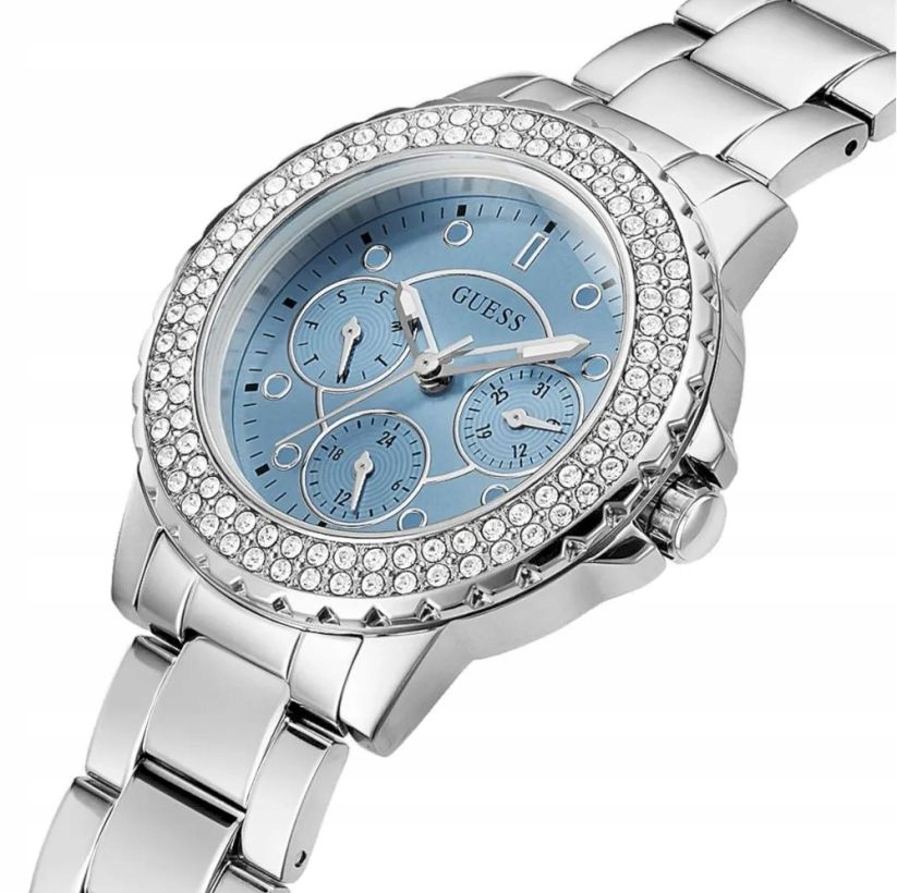 Elegantní A Módní Dámské Hodinky Guess GW0410L1 Crown Jewel Modrý Ciferník Krabička