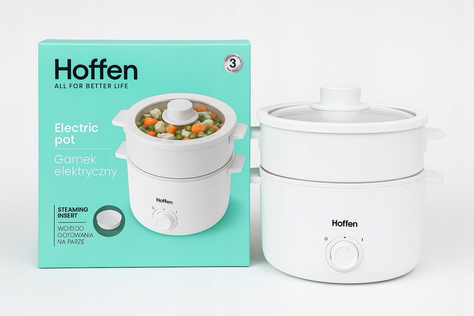 Garnek elektryczny Hoffen 1000 W z funkcją gotowania na parze