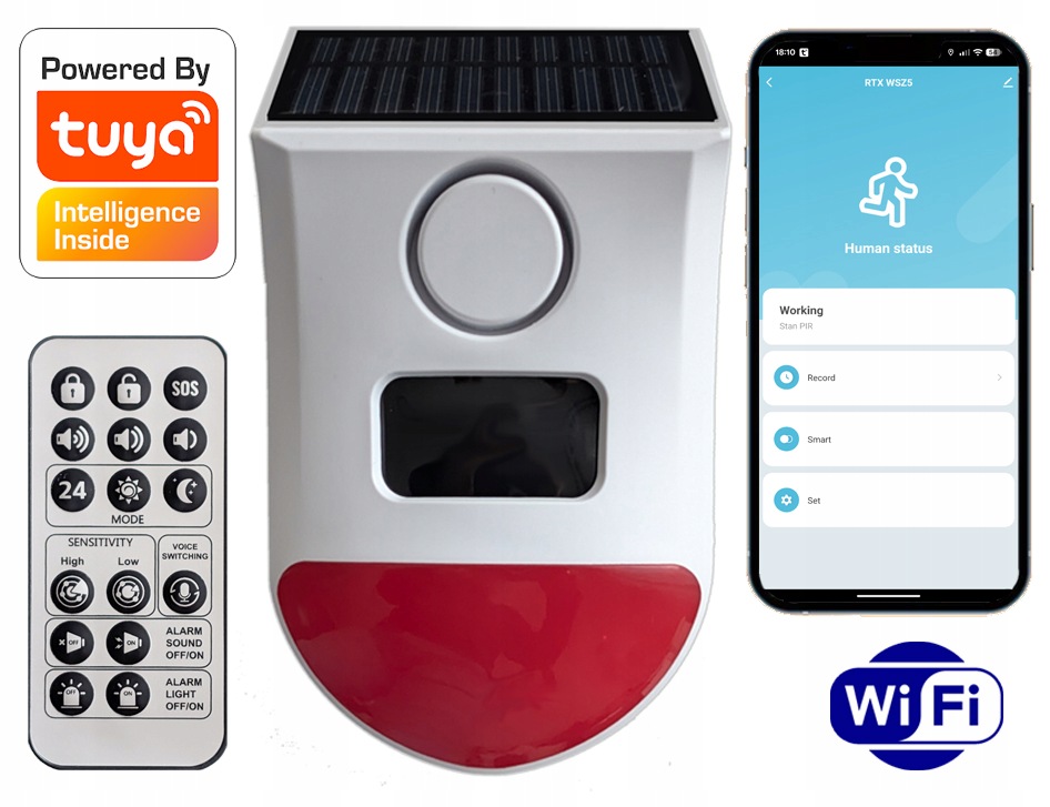 Rtx Venkovní siréna Alarm Pir Solar Aku Pilot WiFi Tuya #Vlastní zpráva