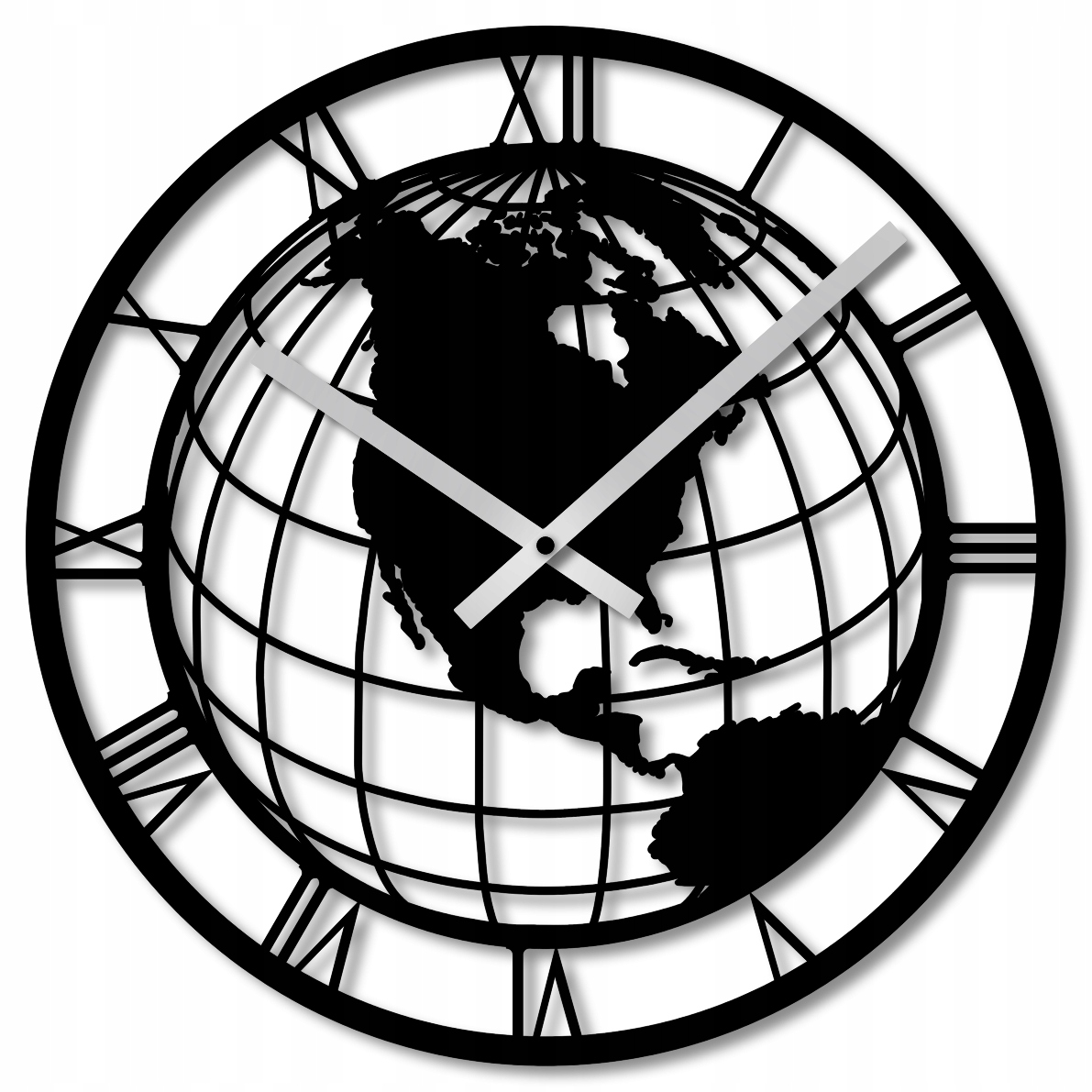 Nástěnné Hodiny 50 cm Dřevěné Nástěnné Hodiny Velké Černé Mapa Světa Glob