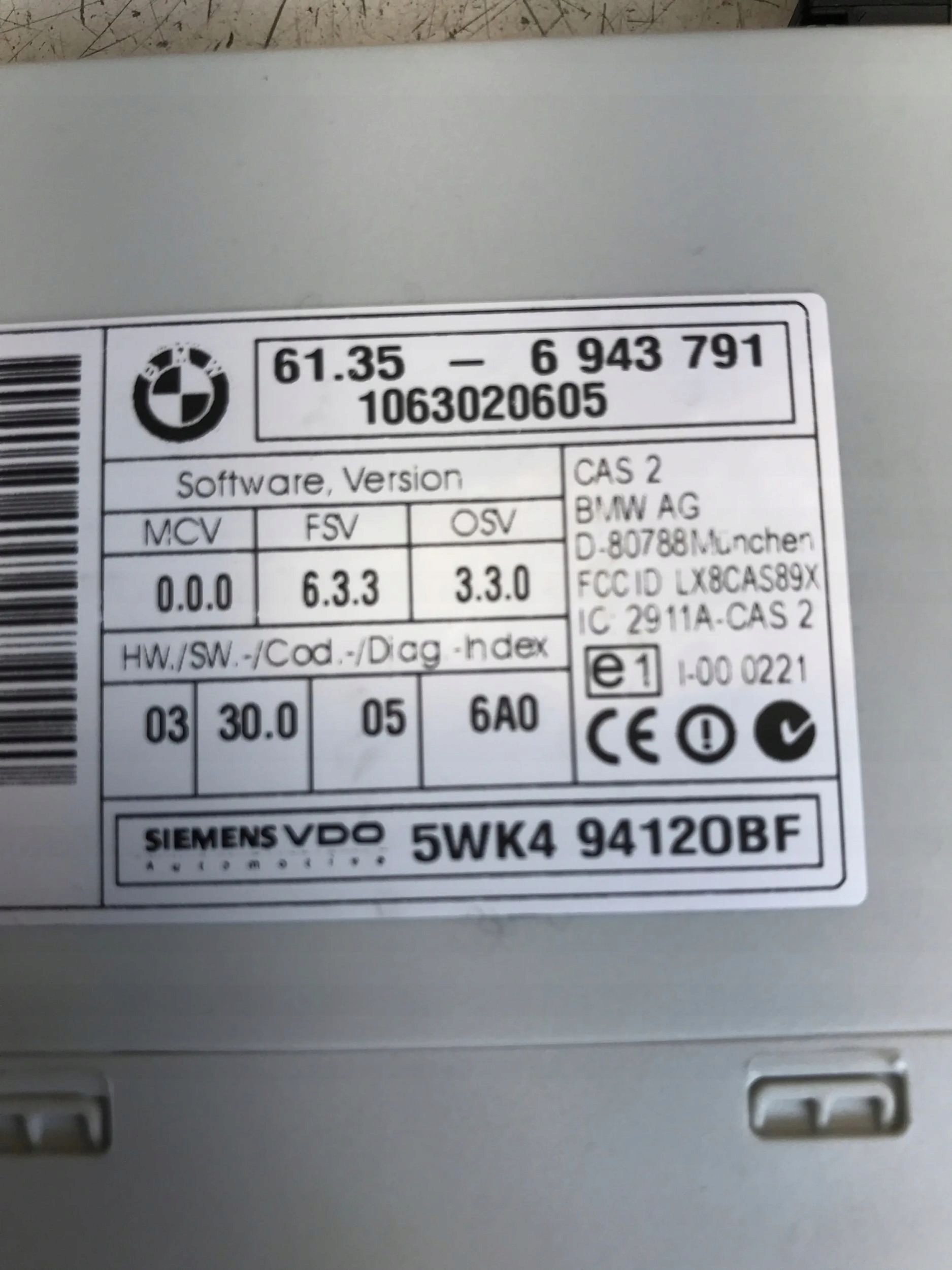 Module Unité de contrôle CAS BMW 1 E87 6943791