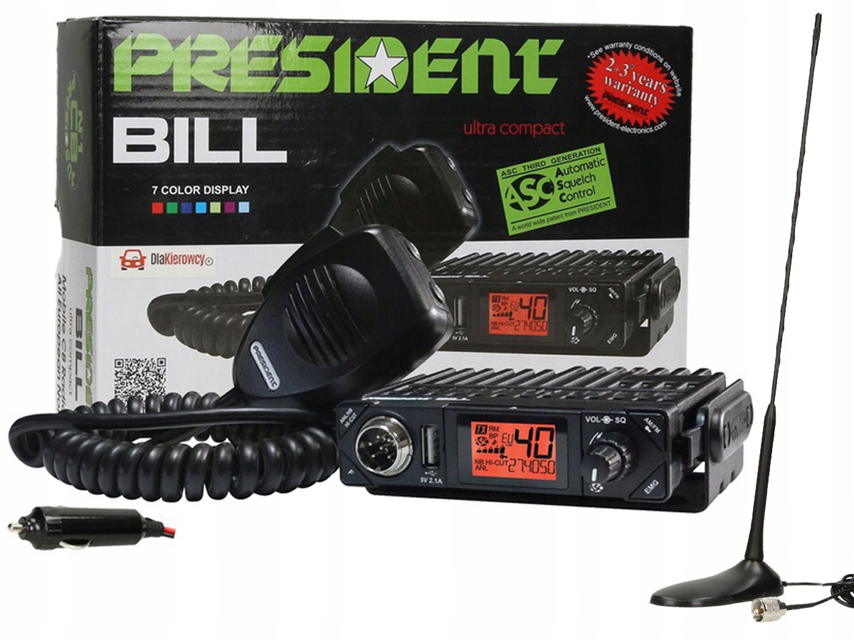 ZESTAW PRESIDENT BILL MINI CB RADIO ANTENA A6P ZT8