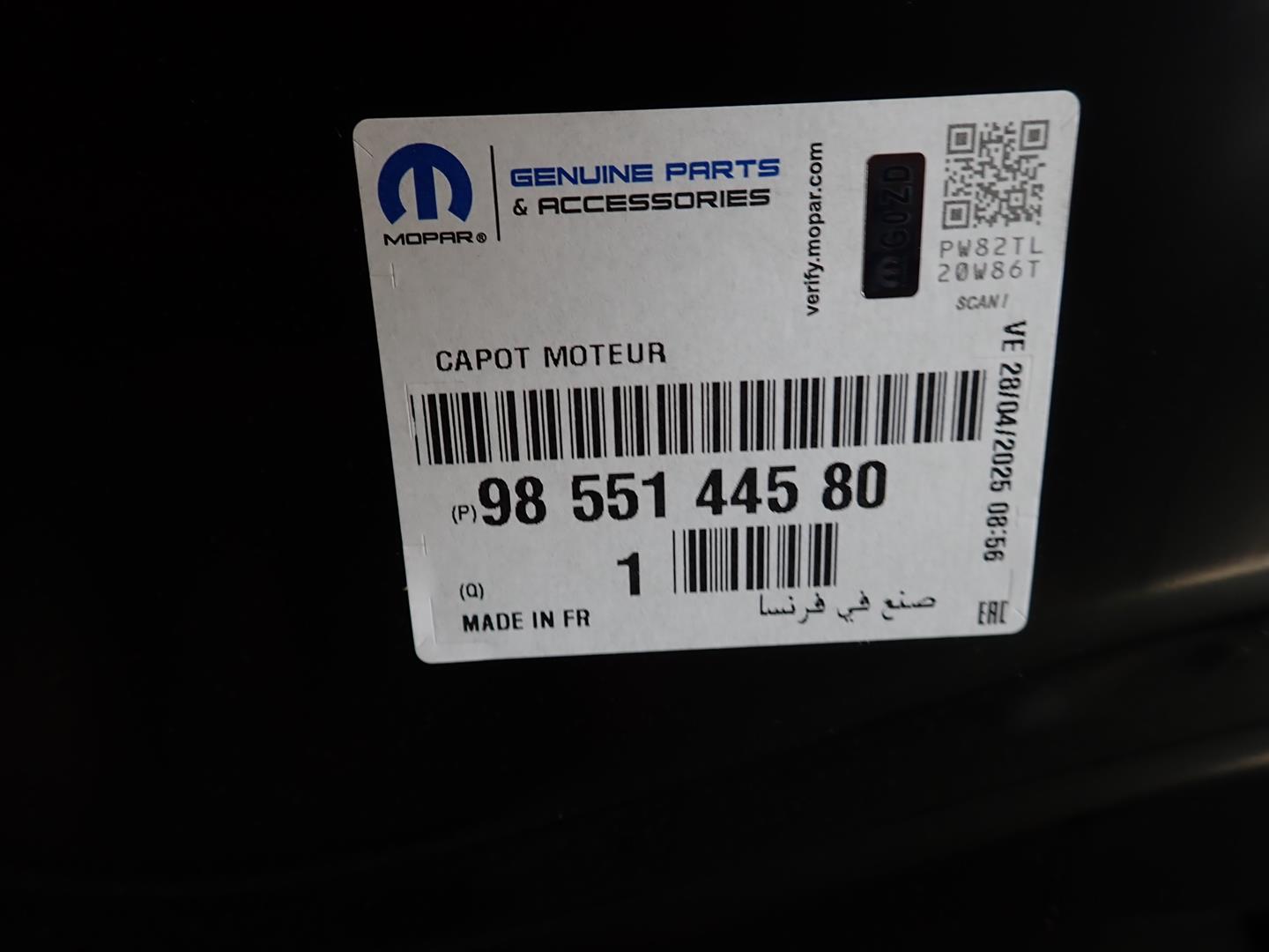 Capot OPEL CORSA F 2019- Neuf Original 9855144580