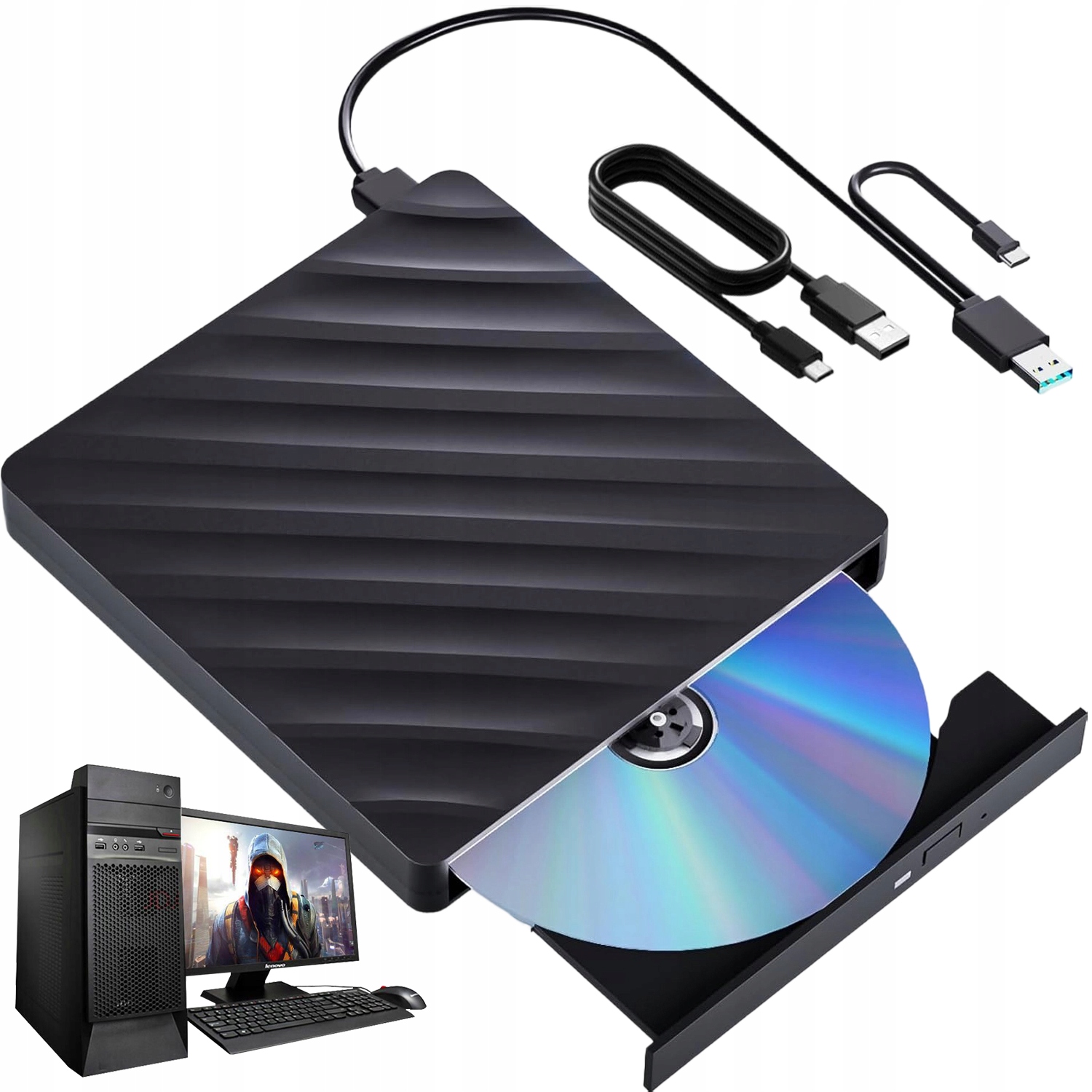 Externí Mechanika Blu Ray DVD 5 V 1 Usb 3 0 Type C Čtečka Sd Tf Černá