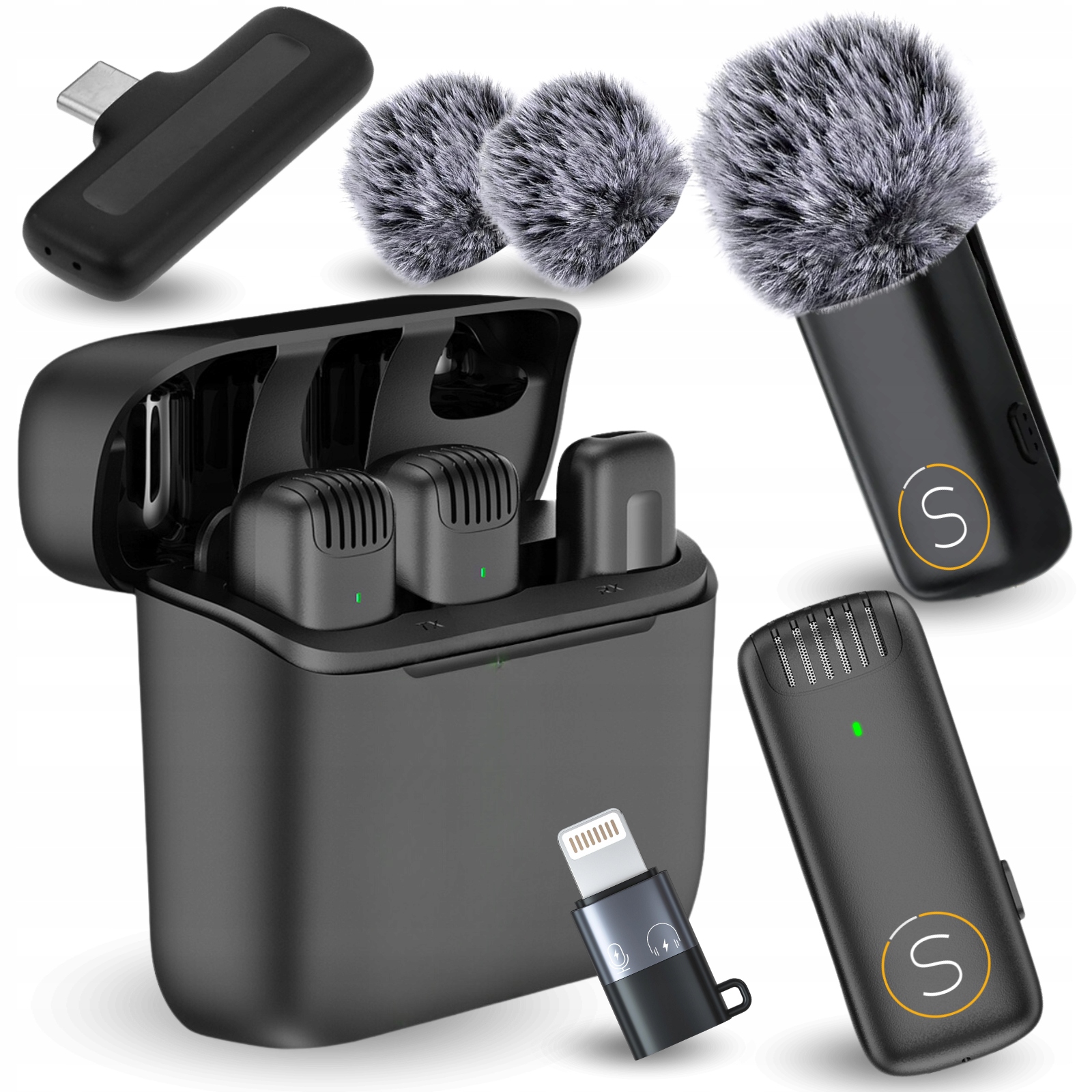 Zestaw Mikrofonów Bezprzewodowych do Smartfon iPhone Usb C Etui ładujące