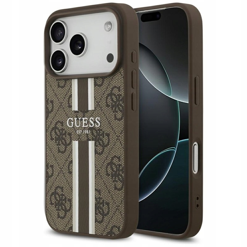 Guess 4G Printed Stripes MagSafe – Pouzdro pro iPhone 17 Pro (hnědé)