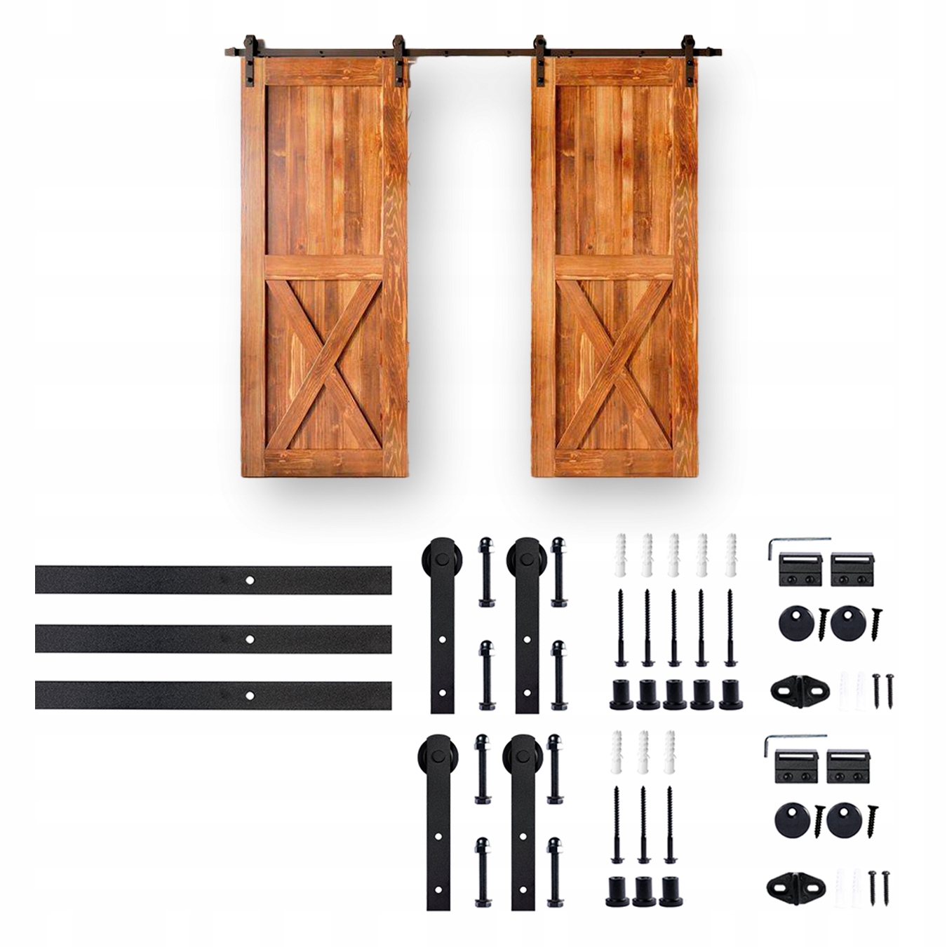 Systém pro posuvné dveře 2 křídla Szyna Z Masivního Kovu 3 m, vzor Barn