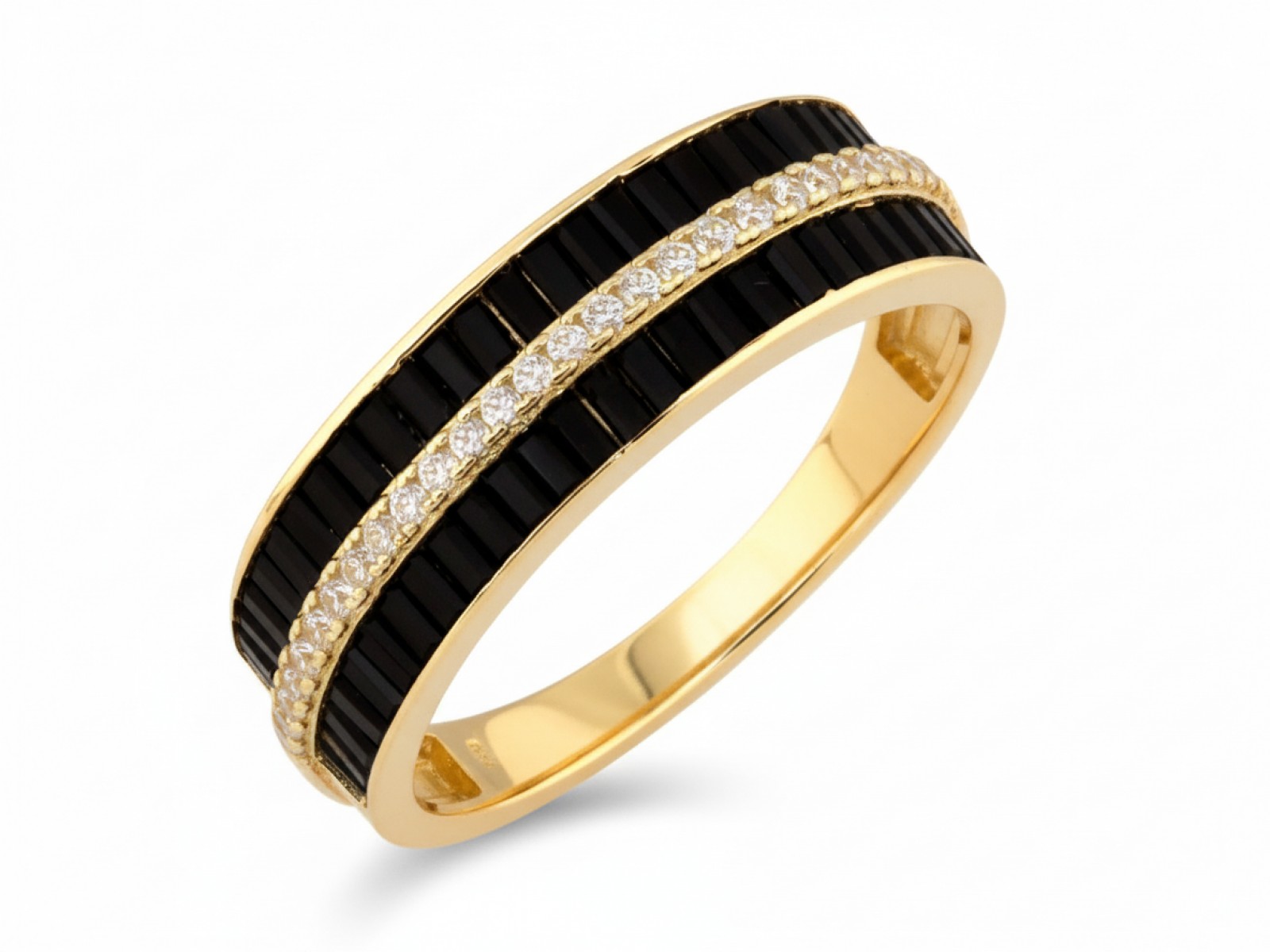 Prstýnek ze zlata 585 s černými zirkony, efektní módní prsten