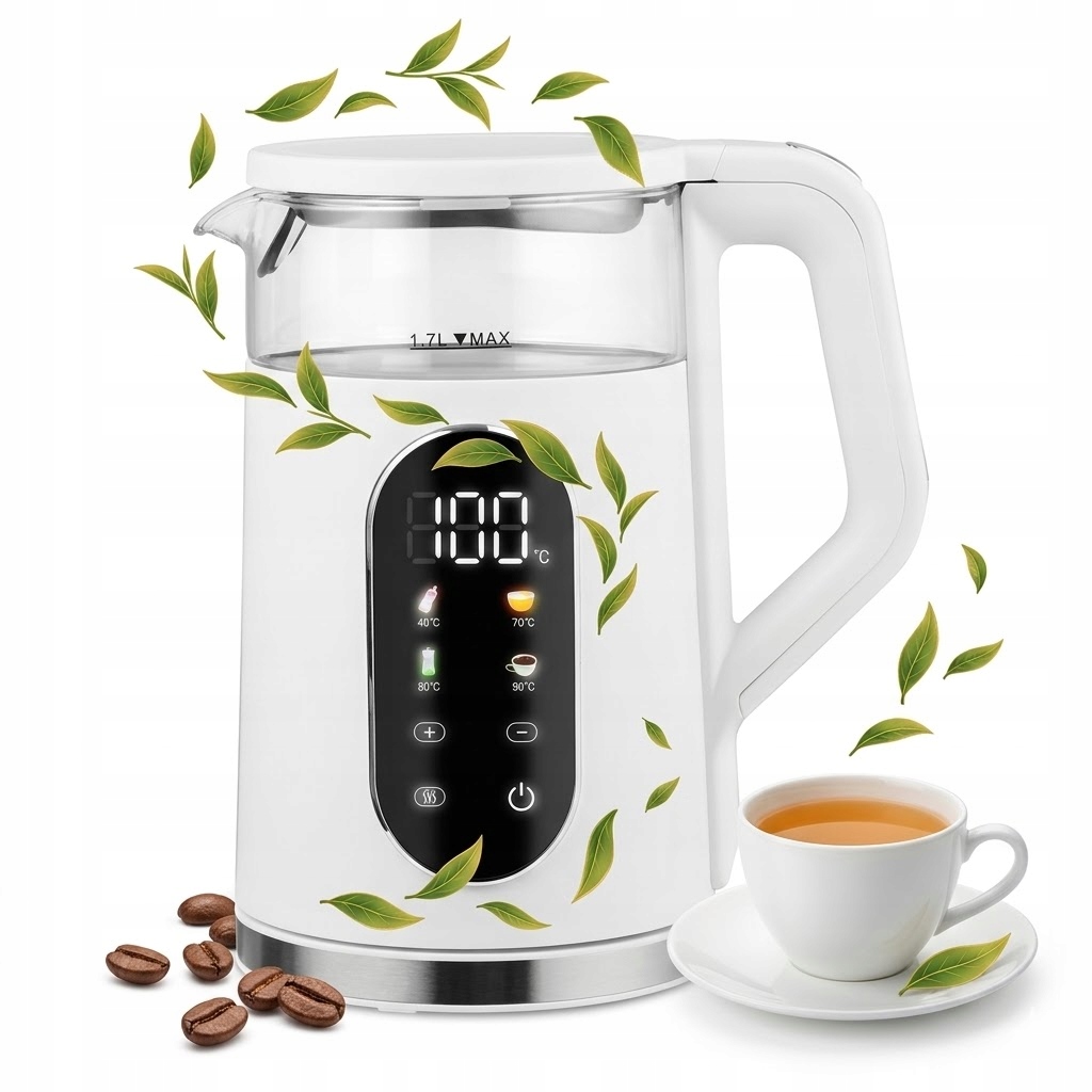 Czajnik Elektryczny biały 1,7L 2200W Regulacja Temperatury Panel Dotykowy