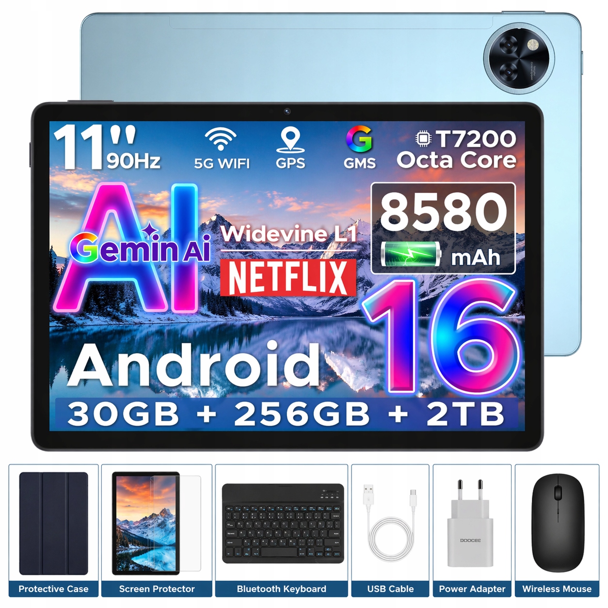 Tablet Doogee U11PRO 11”Android 30+256GB 8580mAh Zestaw Etui Myszka Rysik