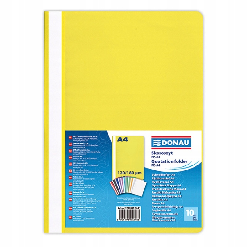 

Skoroszyt Pp A4 standard 120/180mikr żółty 10szt