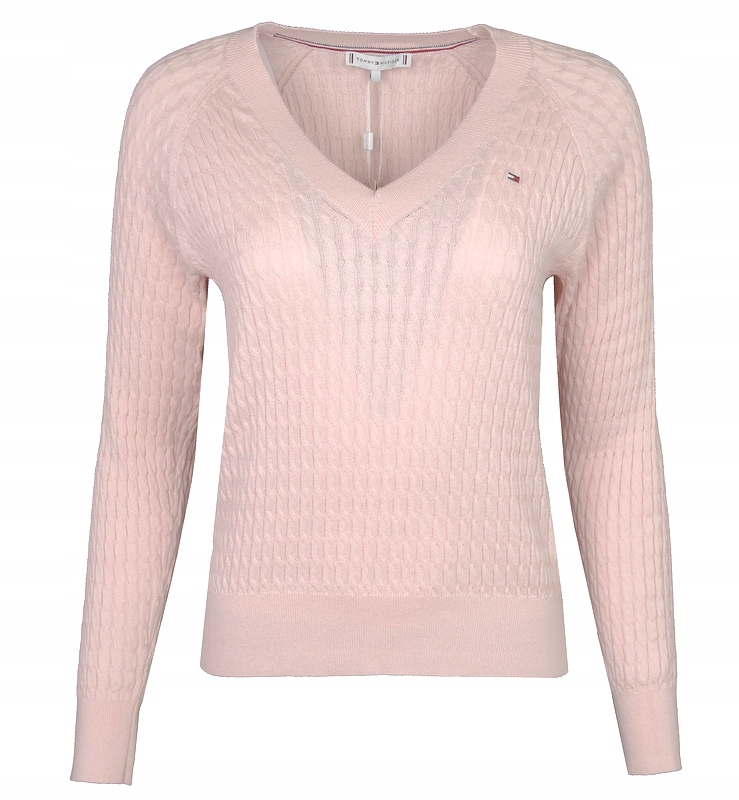 Tommy Hilfiger dámský svetr, bavlněný, copánkový, růžový, XXL