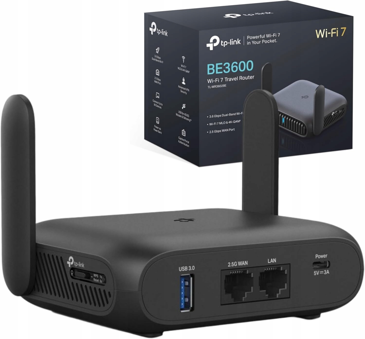 TP-Link TL-WR3602BE router podróżny Wi-Fi-7 BE3600 Ap 2,5G Wan
