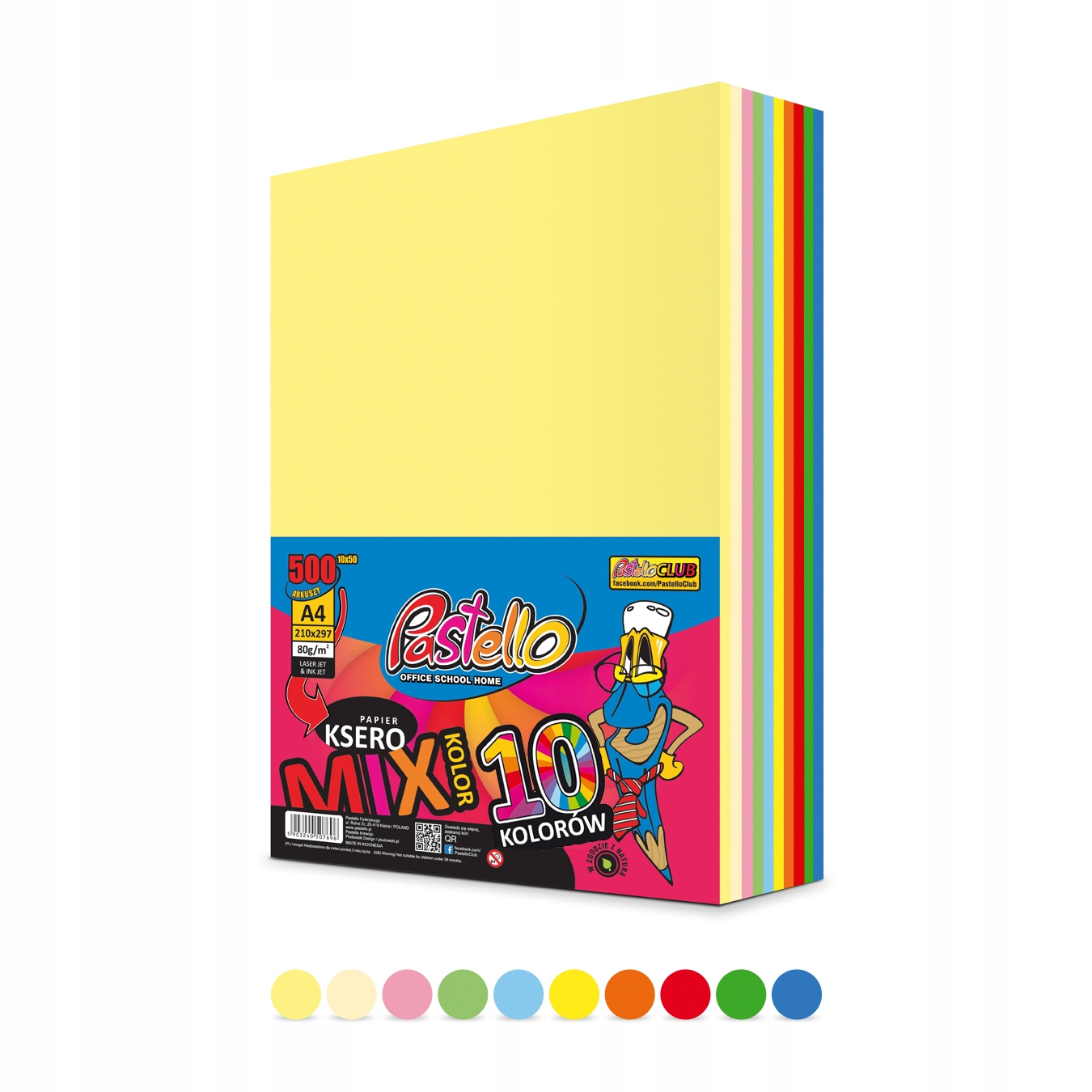 

Papier ksero A4 500k 80g 10-kol. mix- Pastello