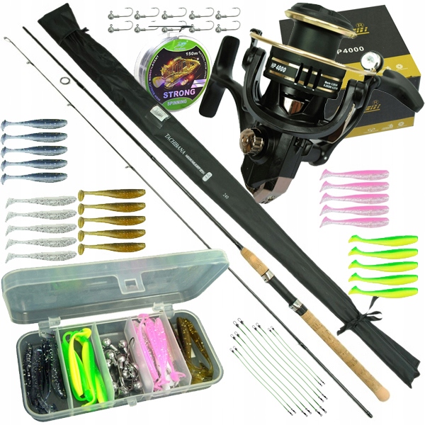 Zestaw wędkarski prezentowy Spinning Wędka węglowa 2,4m kołowrotek 38 el