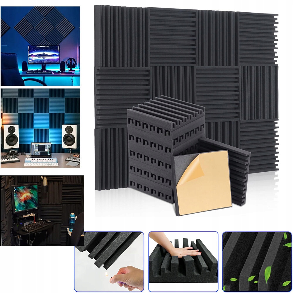 24 kusů akustické protihlukové pěny s výstupky, samolepicí podložka