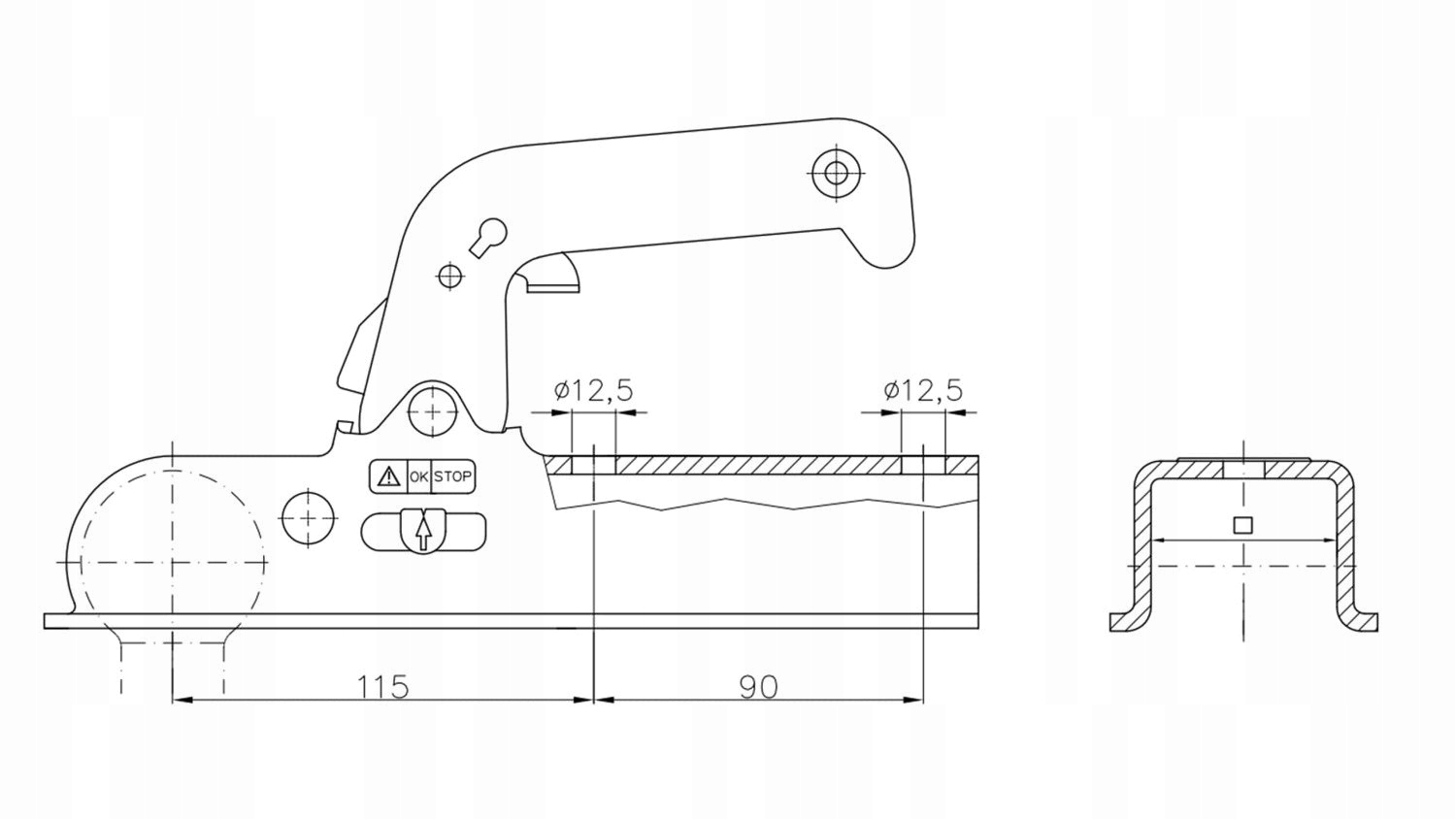 Zaczep kulowy do przyczepy WINTERHOFF 1500kg dyszel kwadratowy 60mm Marka Winterhoff