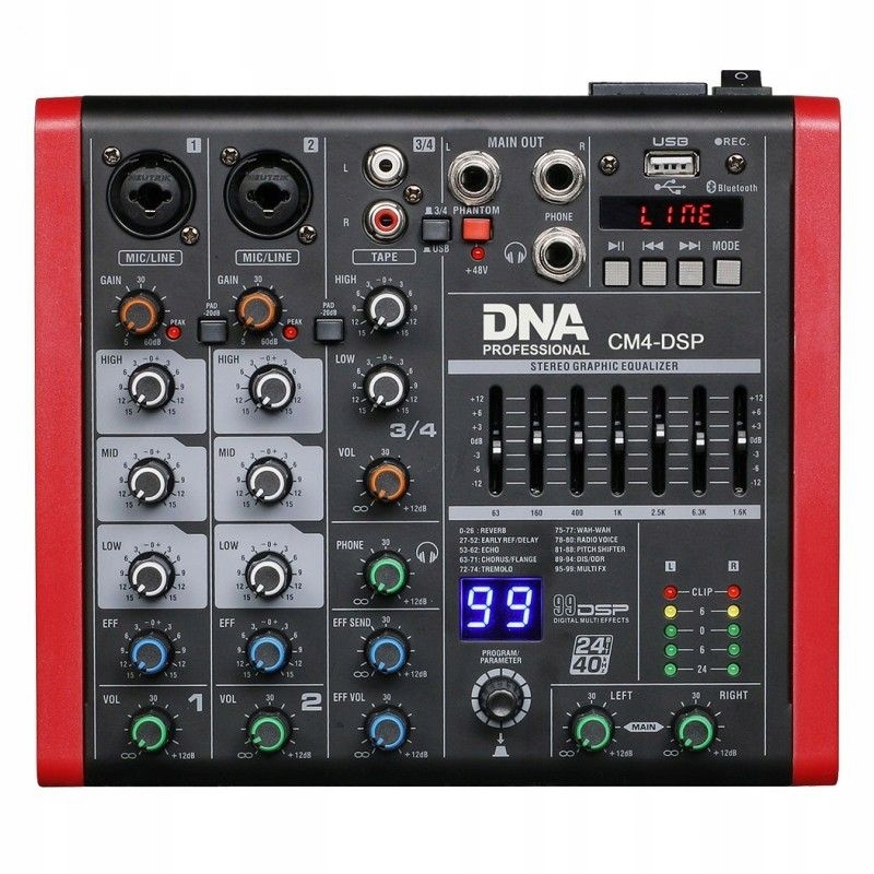 Dna CM4-DSP audio mixážní pult analogová konzola Usb MP3 Bluetooth Phantom