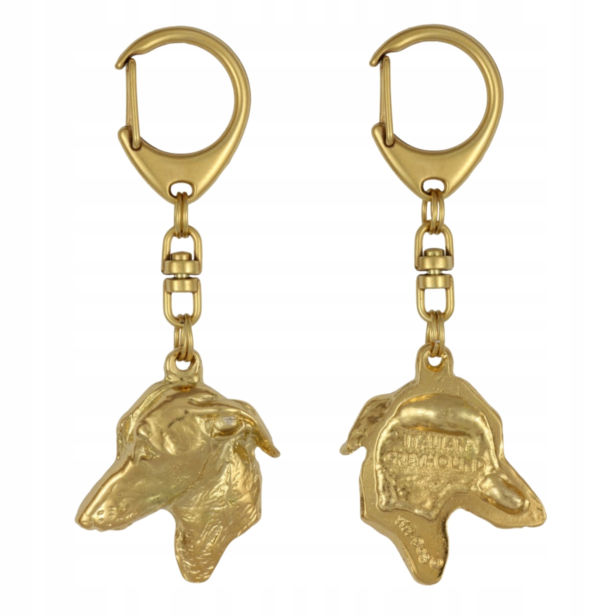 Italský chrtík Greyhound – pozlacený přívěsek na klíče na klíče se psem v krabičce