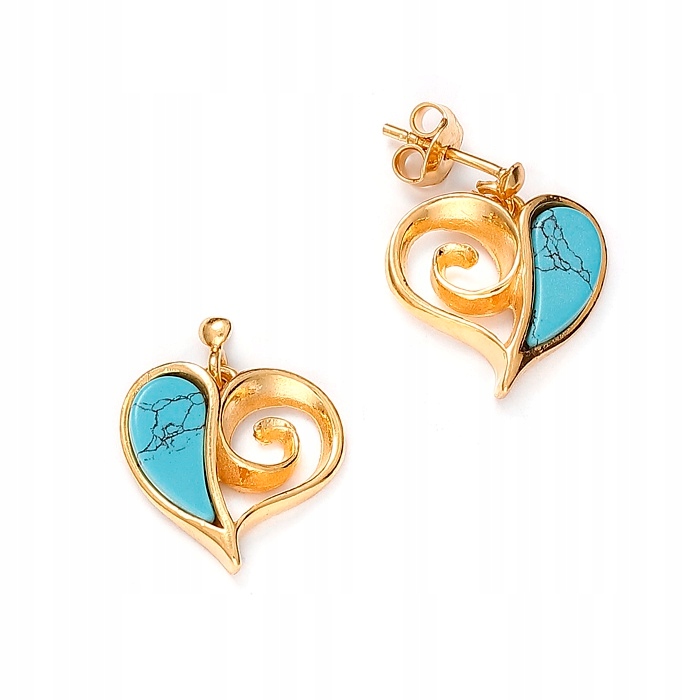 Zlaté Náušnice Srdce S Tyrkysem, Stříbro, Pozlacené