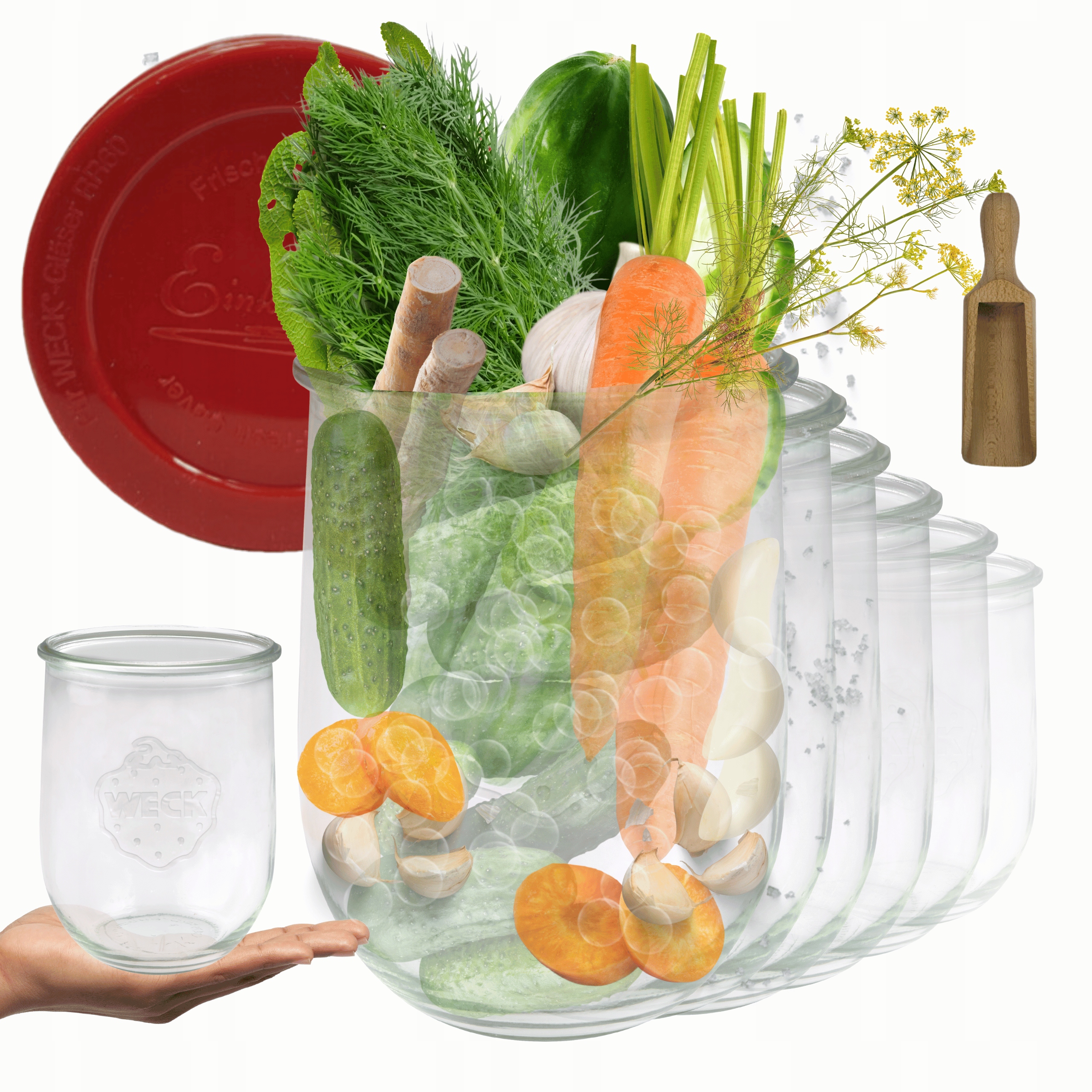 Poháre Weck 1062 ml 1 l weki wek Tulip vzduchotesné silikónové veko 6ks odmerka